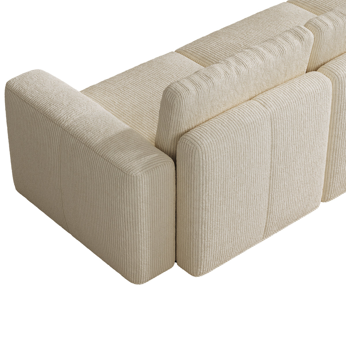 L-Shaped Modular Sofa in Cream Corduroy - 29.5" W x 27.5" D Per Seat