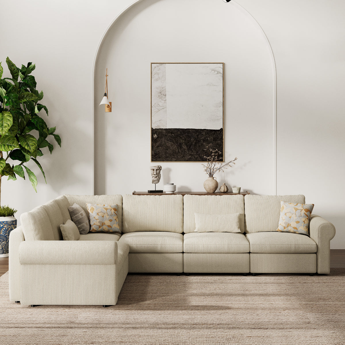 Modular Sectional Sofa - Rounded Arm, Standard Seat, Box Backrest - 29.5" W x 27.5" D Per Seat
