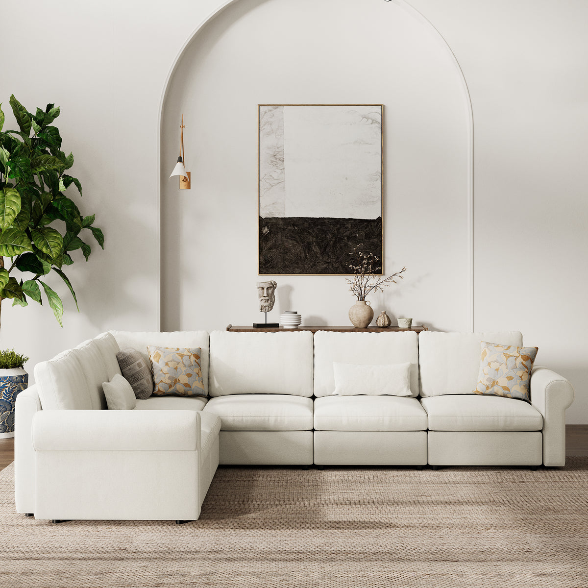 Modular Sectional Sofa - Rounded Arm, Standard Seat, Box Backrest - 29.5" W x 27.5" D Per Seat