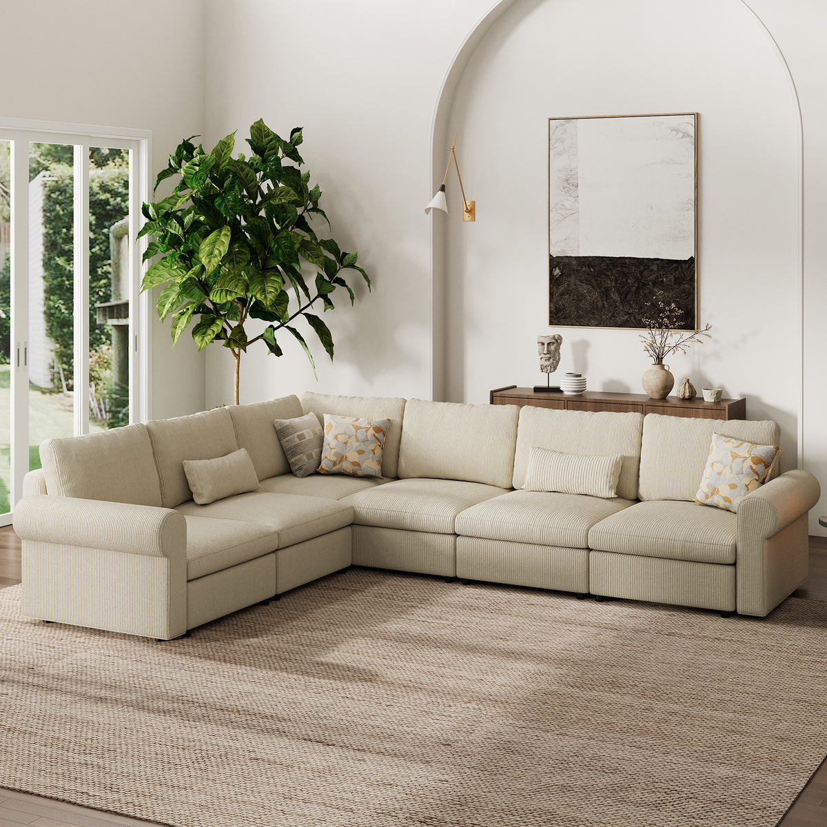 Modular Sectional Sofa - Rounded Arm, Standard Seat, Box Backrest - 29.5" W x 27.5" D Per Seat
