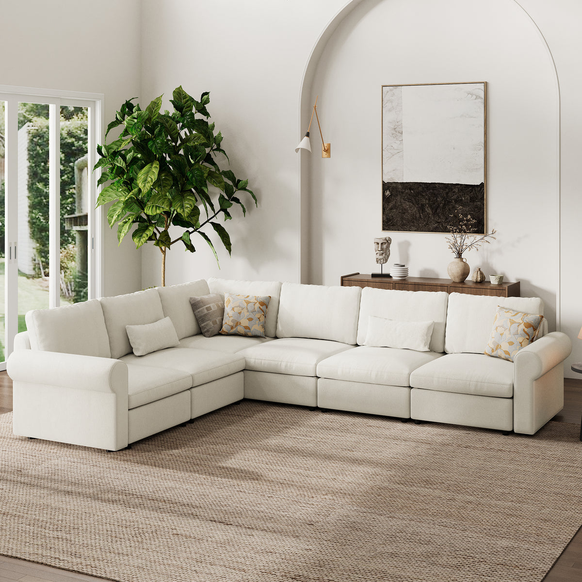 Modular Sectional Sofa - Rounded Arm, Standard Seat, Box Backrest - 29.5" W x 27.5" D Per Seat