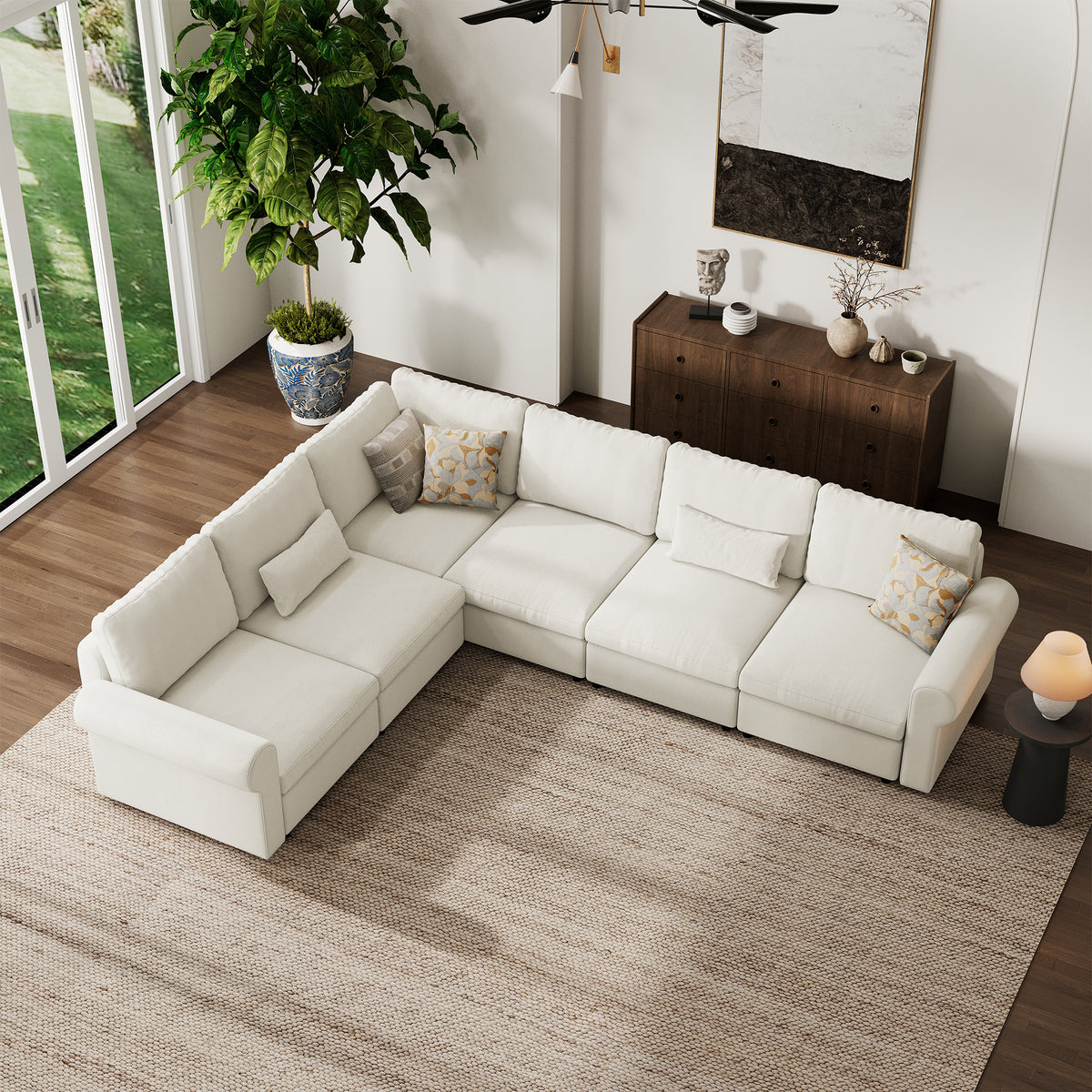 Modular Sectional Sofa - Rounded Arm, Standard Seat, Box Backrest - 29.5" W x 27.5" D Per Seat