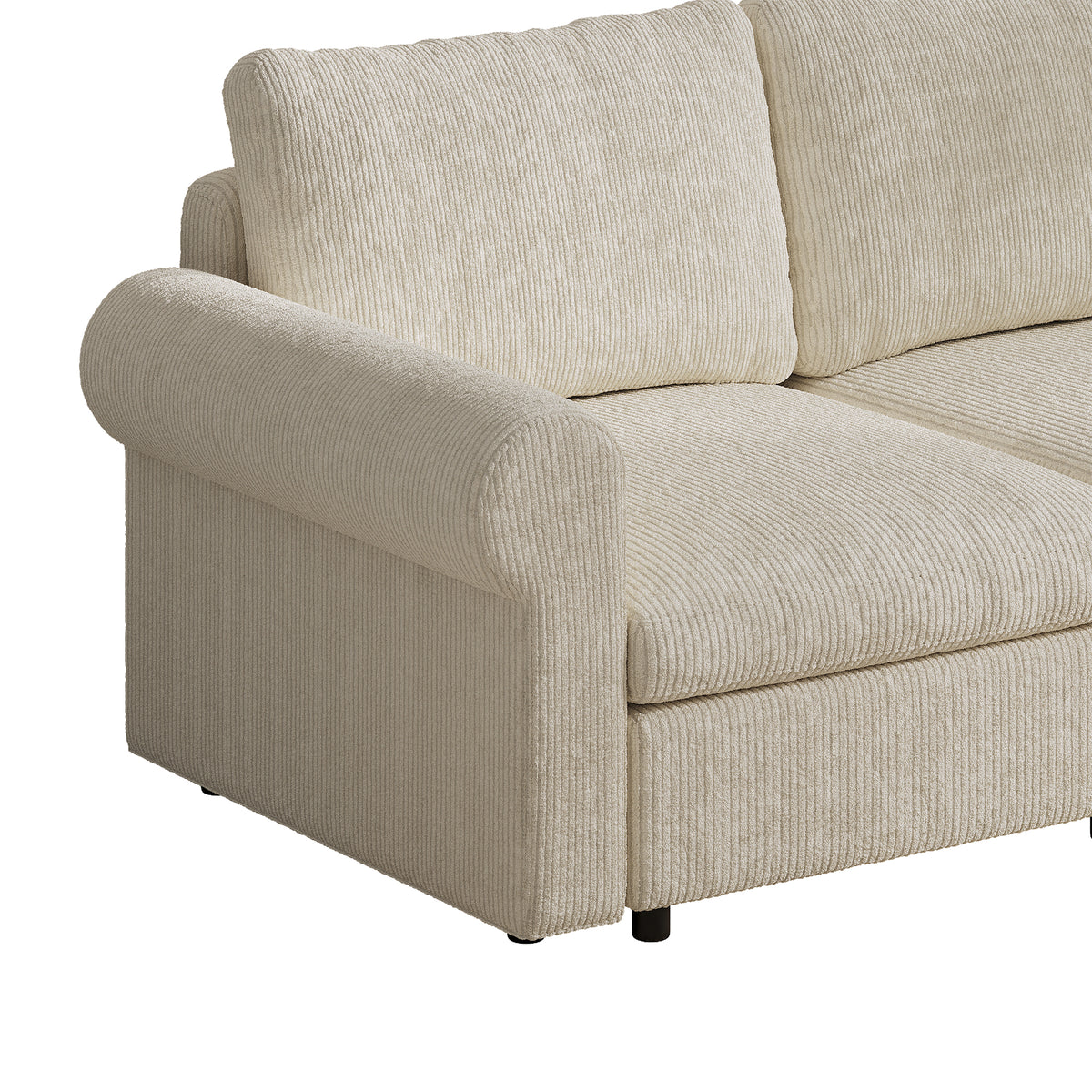 L-Shaped Modular Sofa in Cream Corduroy - 29.5" W x 27.5" D Per Seat