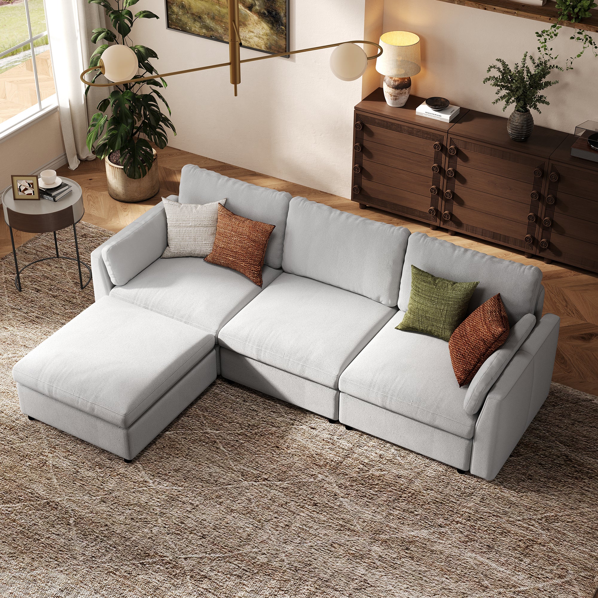3-Seater + Ottoman Dove Grey Chenille Modular Sofa with Deep Seat