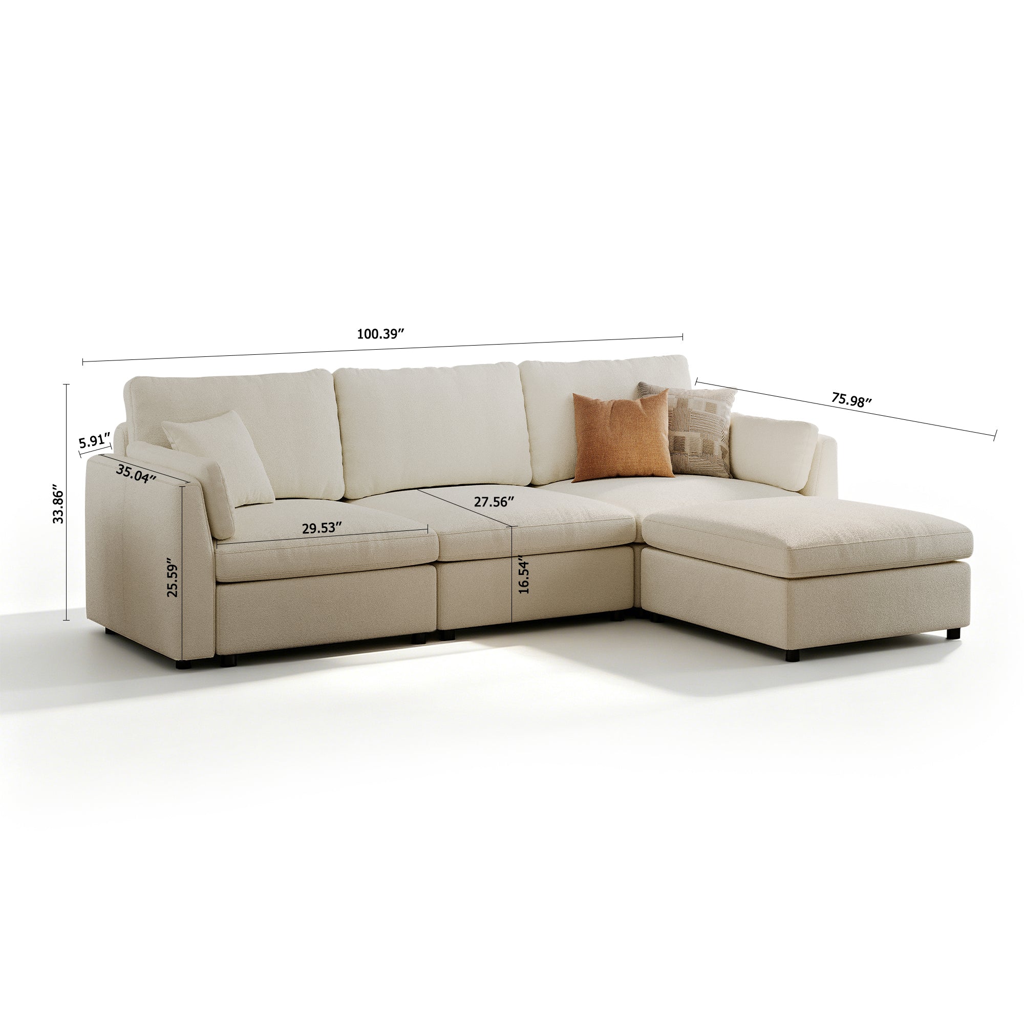 3-Seater + Ottoman Dove Grey Chenille Modular Sofa with Deep Seat
