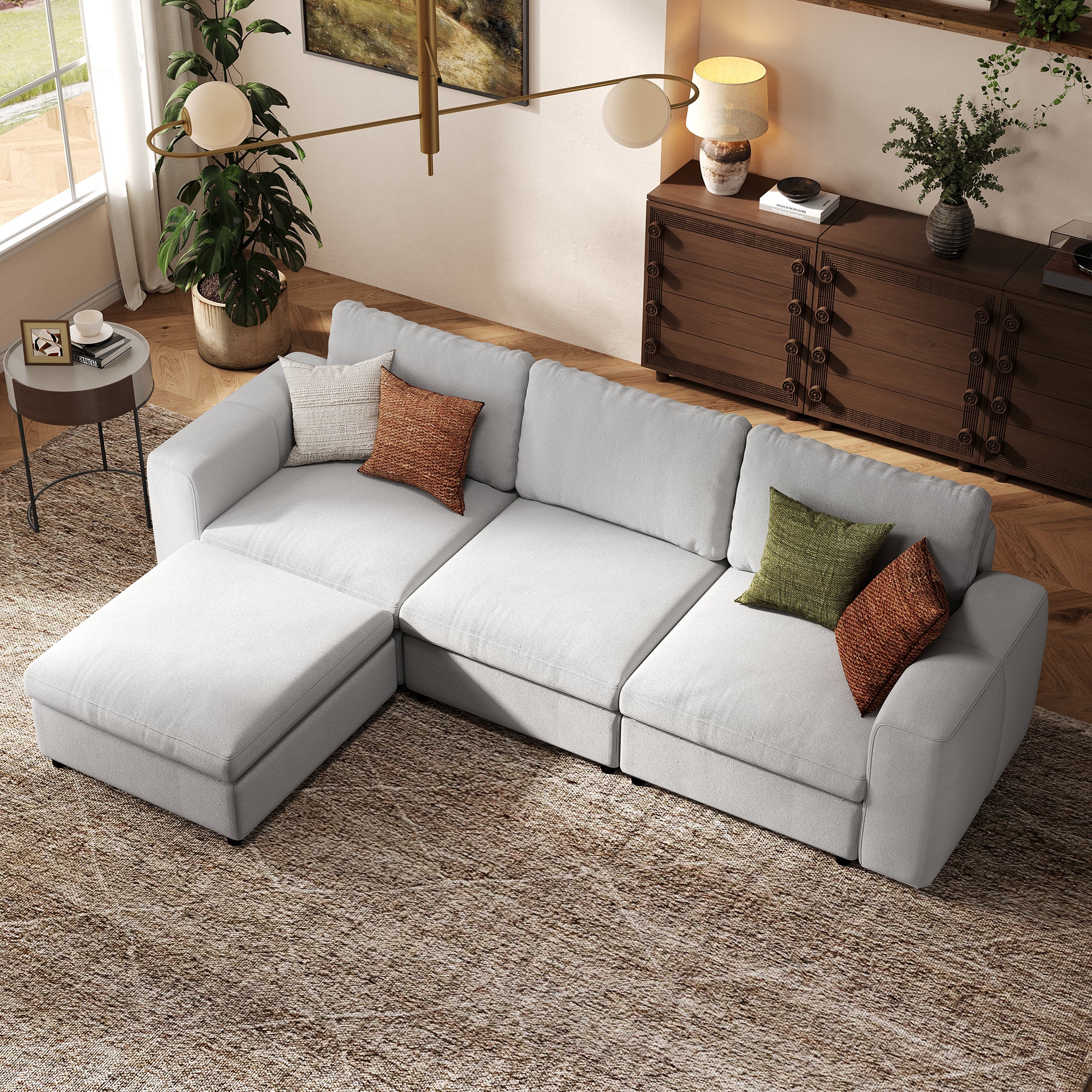 3-Seater + Ottoman Dove Grey Chenille Modular Sofa with Deep Seat