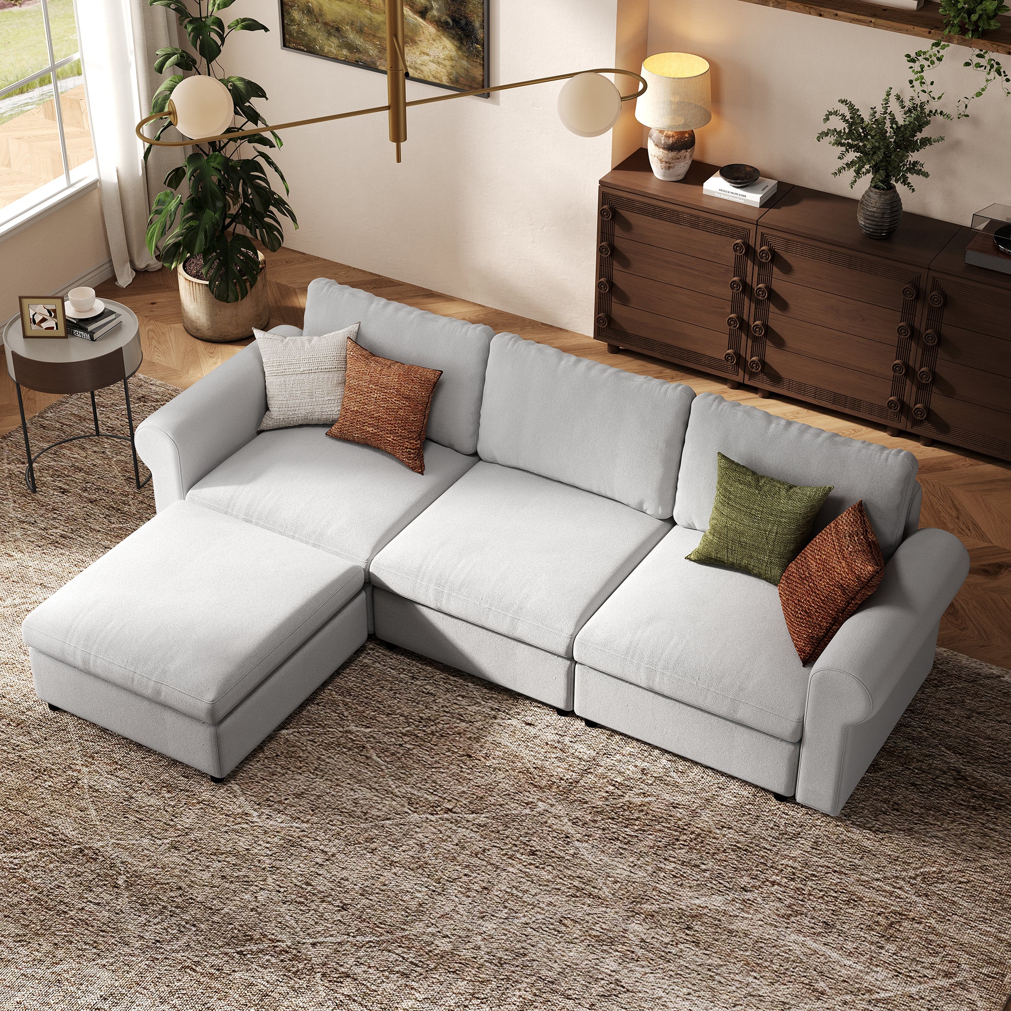 3-Seater + Ottoman Dove Grey Chenille Modular Sofa with Deep Seat