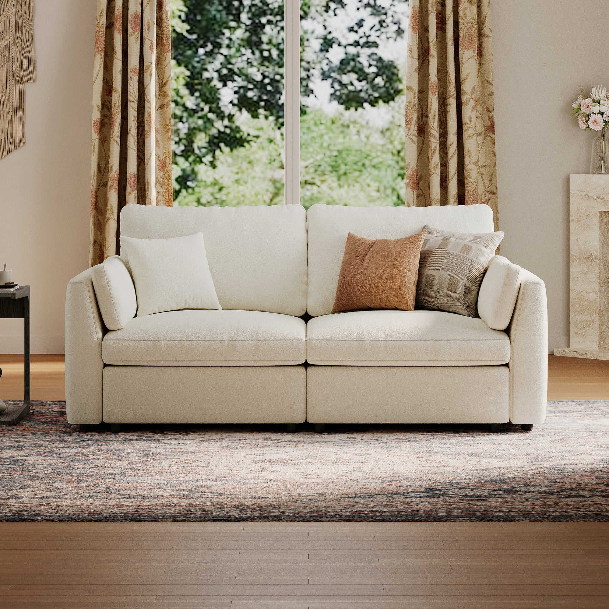 Modular Deep Seat Loveseat in Cream Chenille