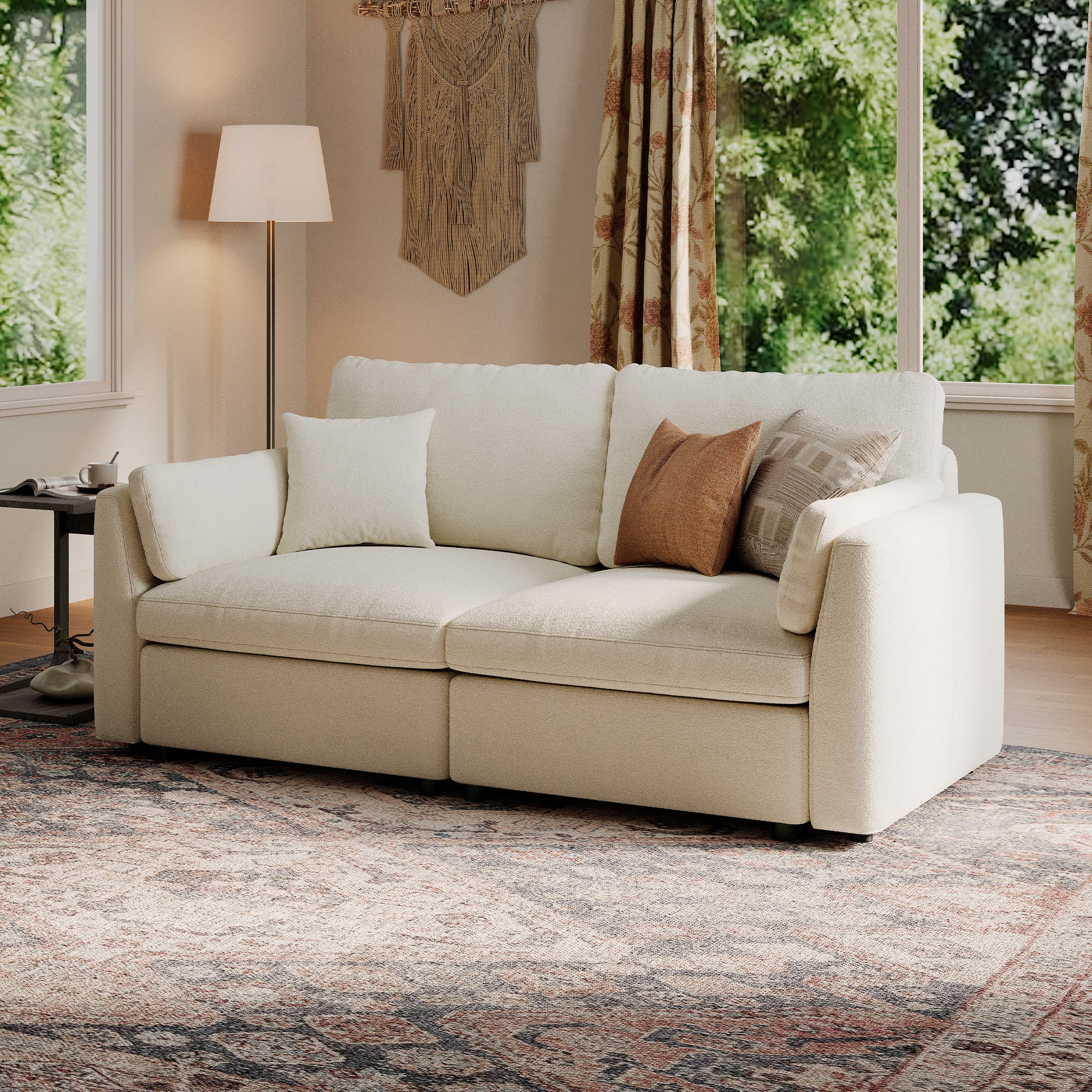 Modular Deep Seat Loveseat in Cream Chenille