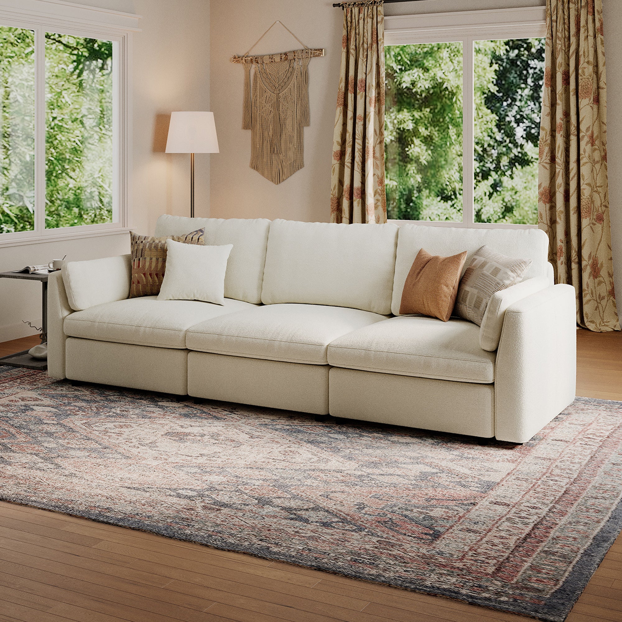 3-Seater Cream Chenille Modular Sofa with Deep Seat
