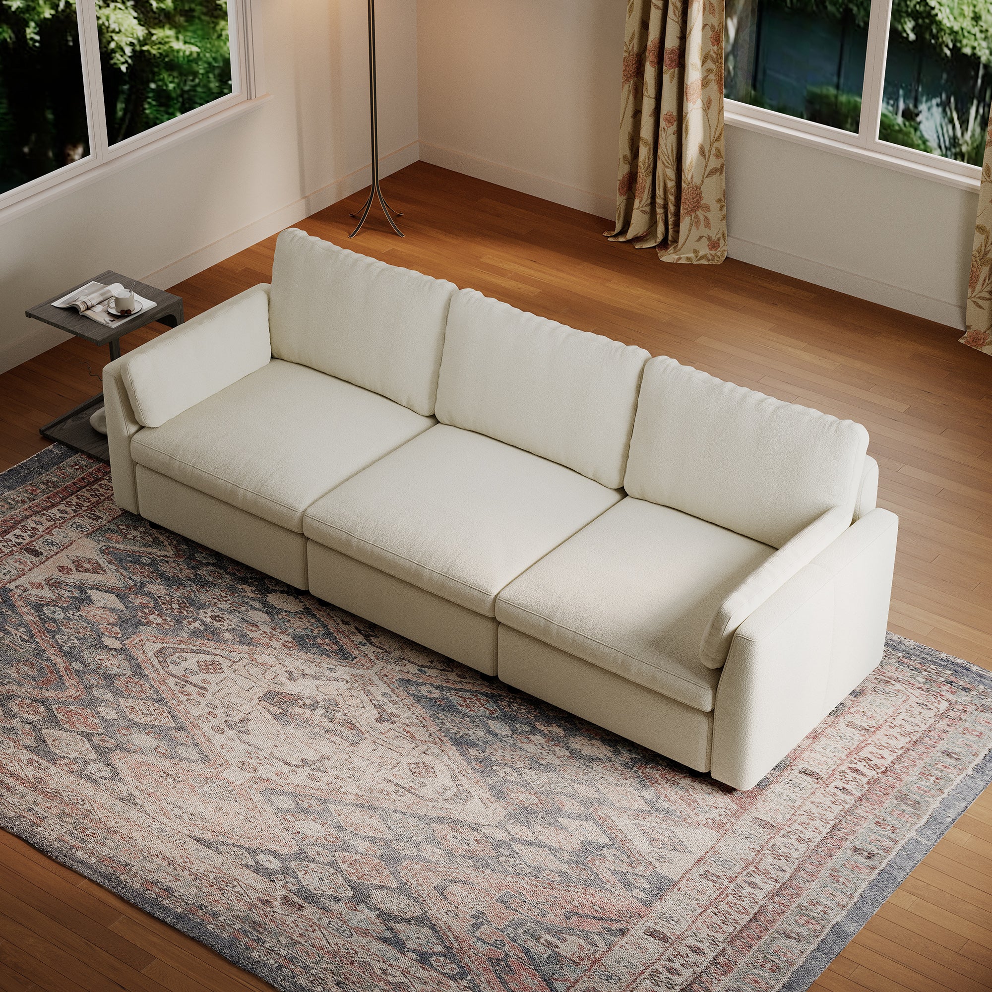 3-Seater Cream Chenille Modular Sofa with Deep Seat