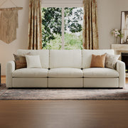 3-Seater Cream Chenille Modular Sofa with Deep Seat