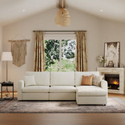 3-Seater + Ottoman Cream Chenille Modular Sofa with Deep Seat