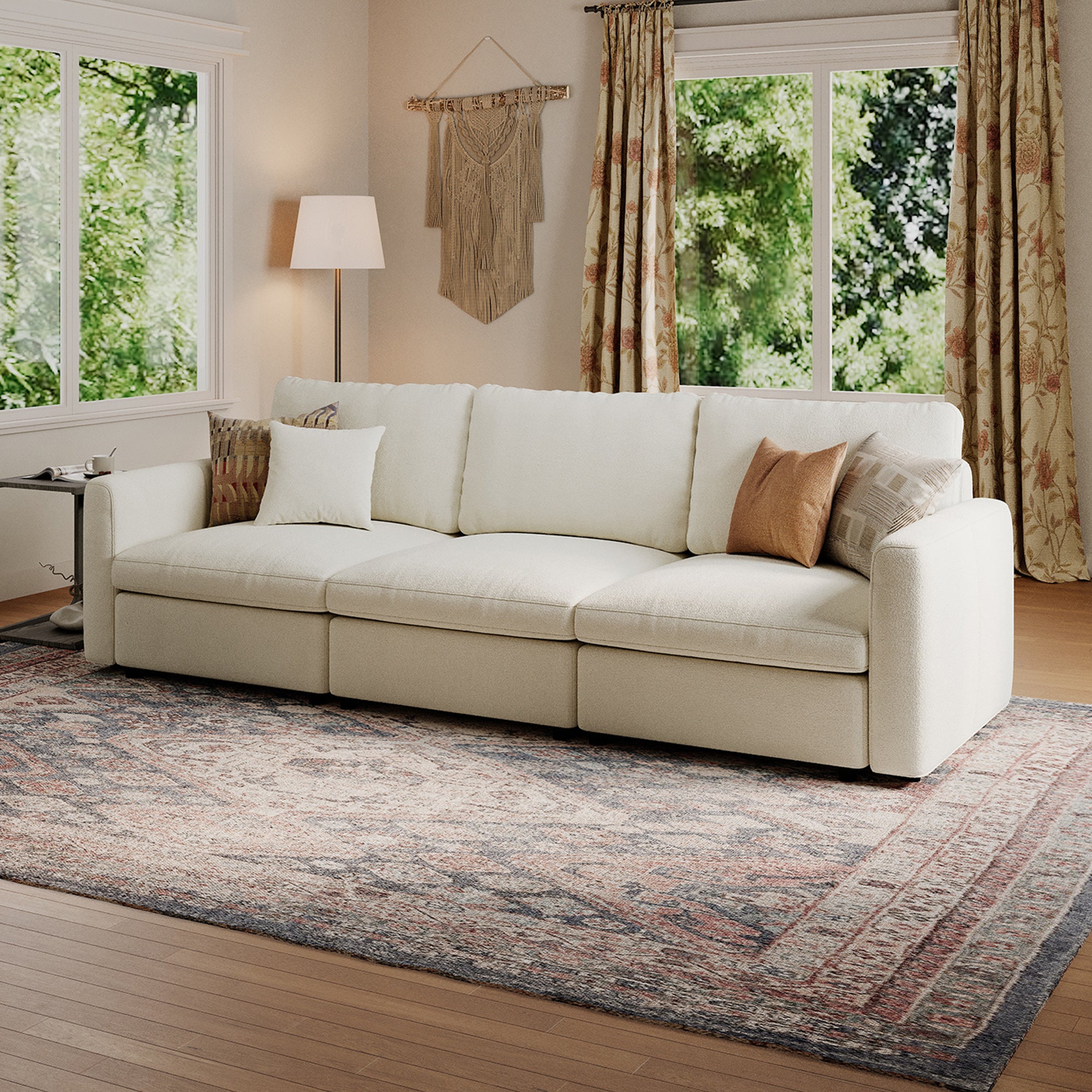 3-Seater Cream Chenille Modular Sofa with Deep Seat