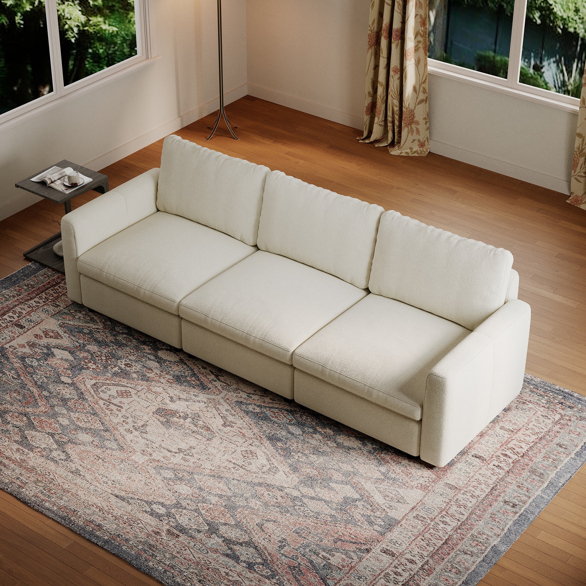 3-Seater Cream Chenille Modular Sofa with Deep Seat
