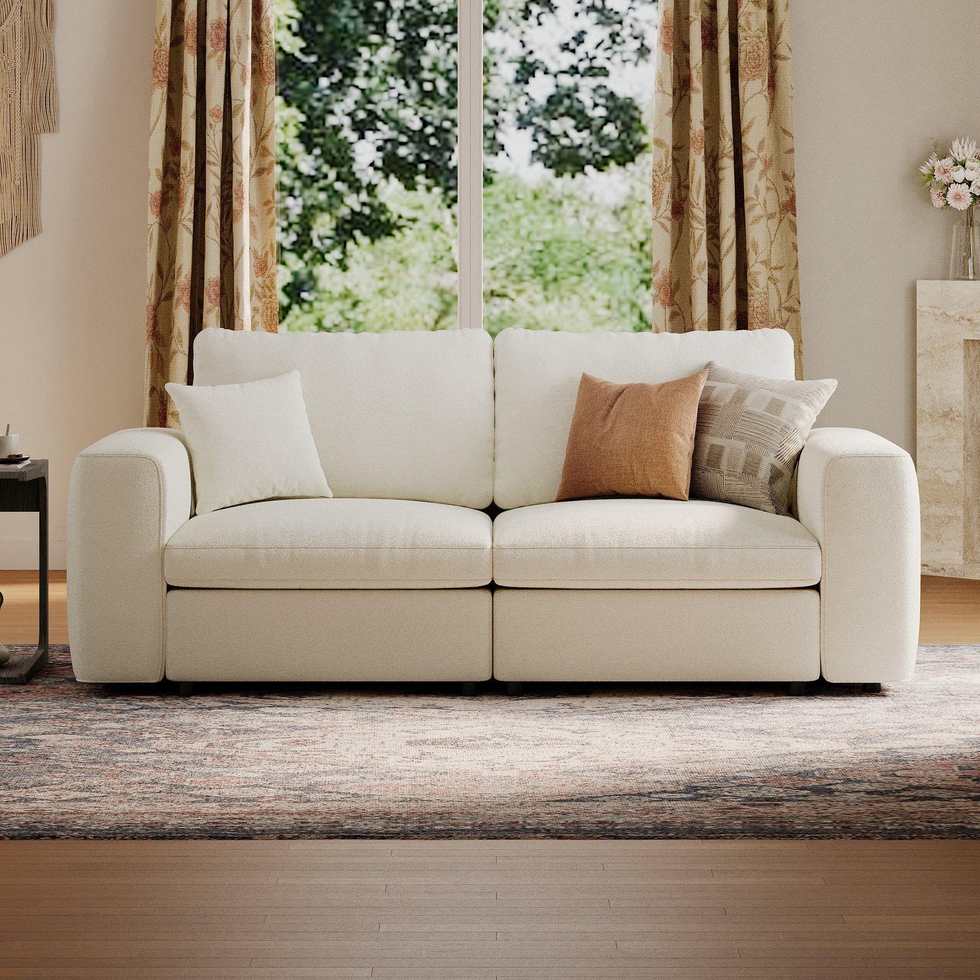 Modular Deep Seat Loveseat in Cream Chenille