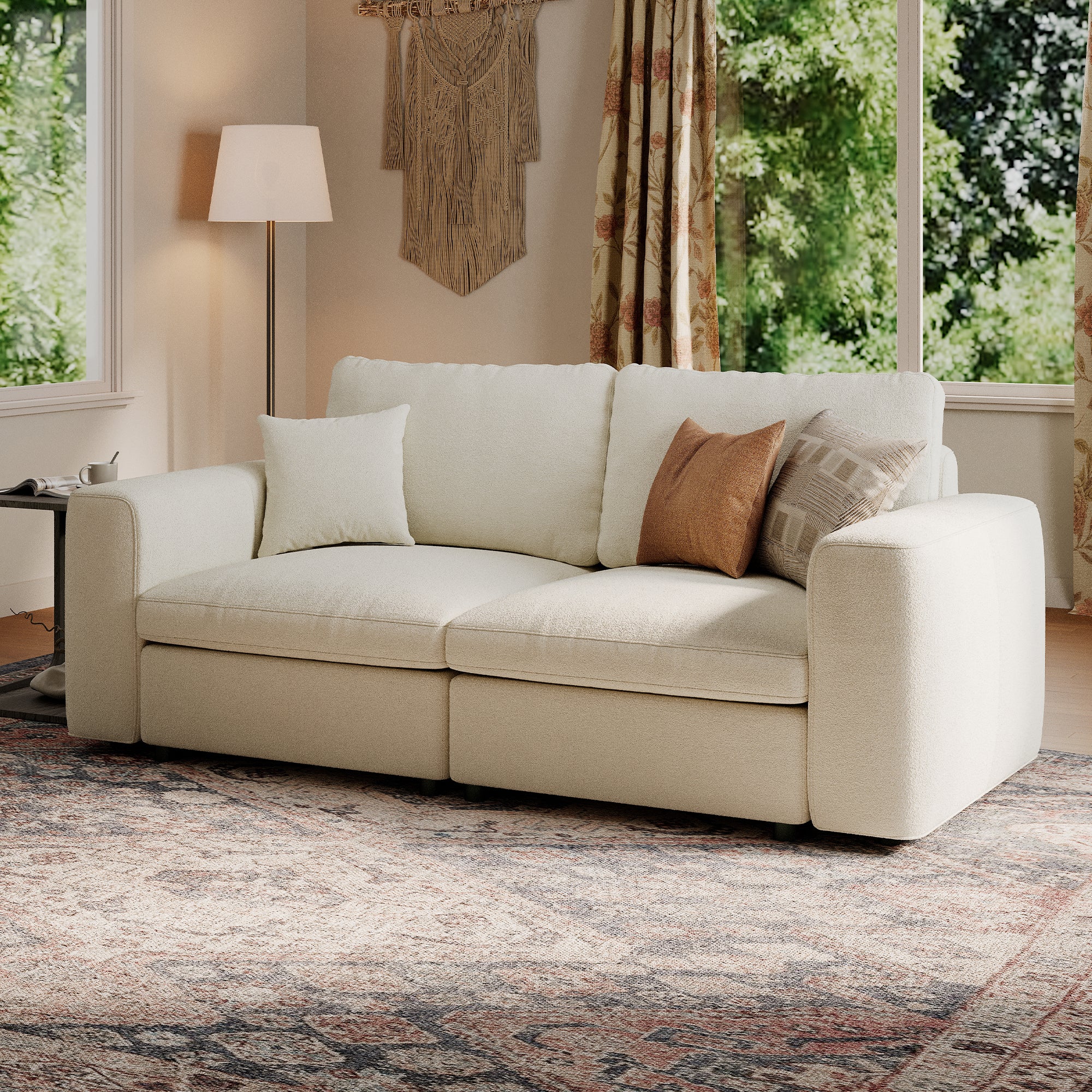 Modular Deep Seat Loveseat in Cream Chenille