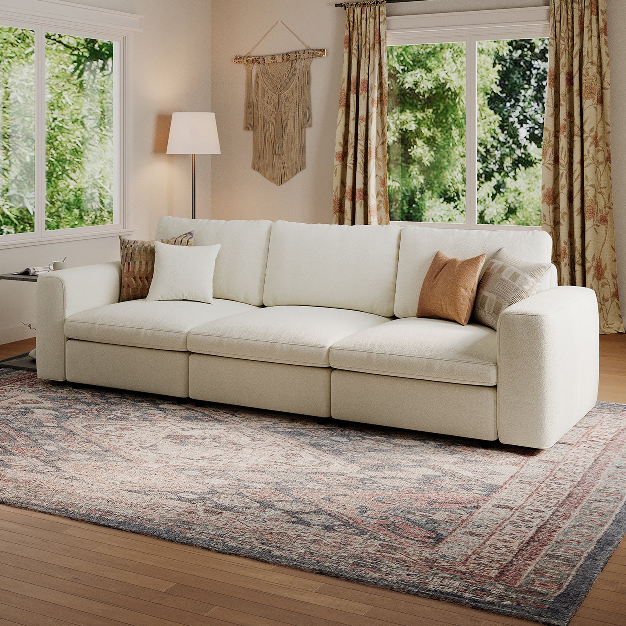 3-Seater Cream Chenille Modular Sofa with Deep Seat