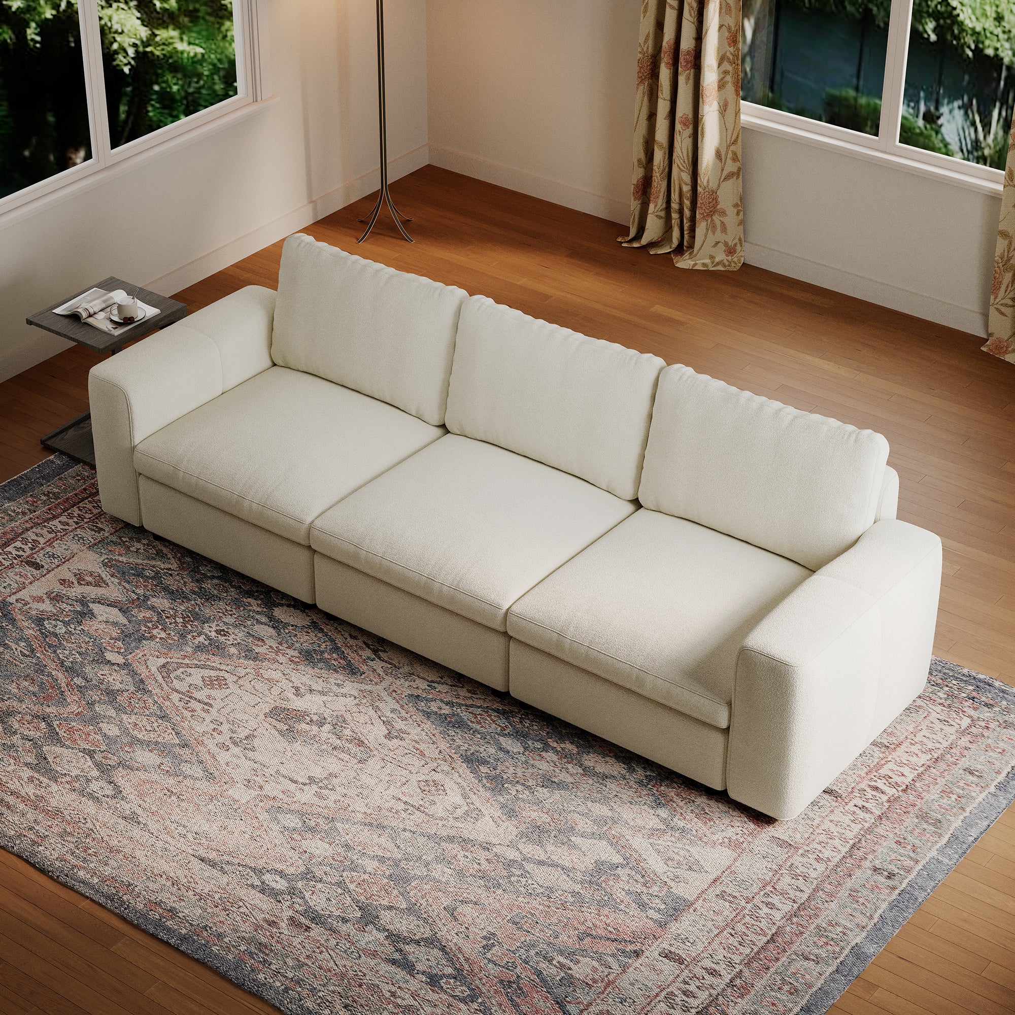 3-Seater Cream Chenille Modular Sofa with Deep Seat