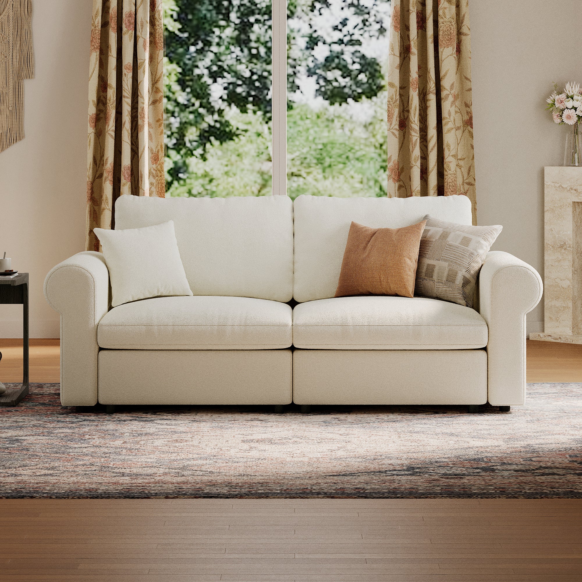 Modular Deep Seat Loveseat in Cream Chenille