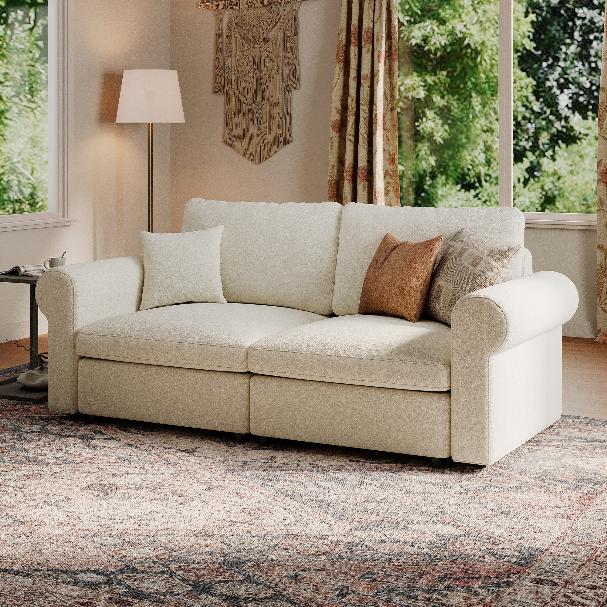Modular Deep Seat Loveseat in Cream Chenille