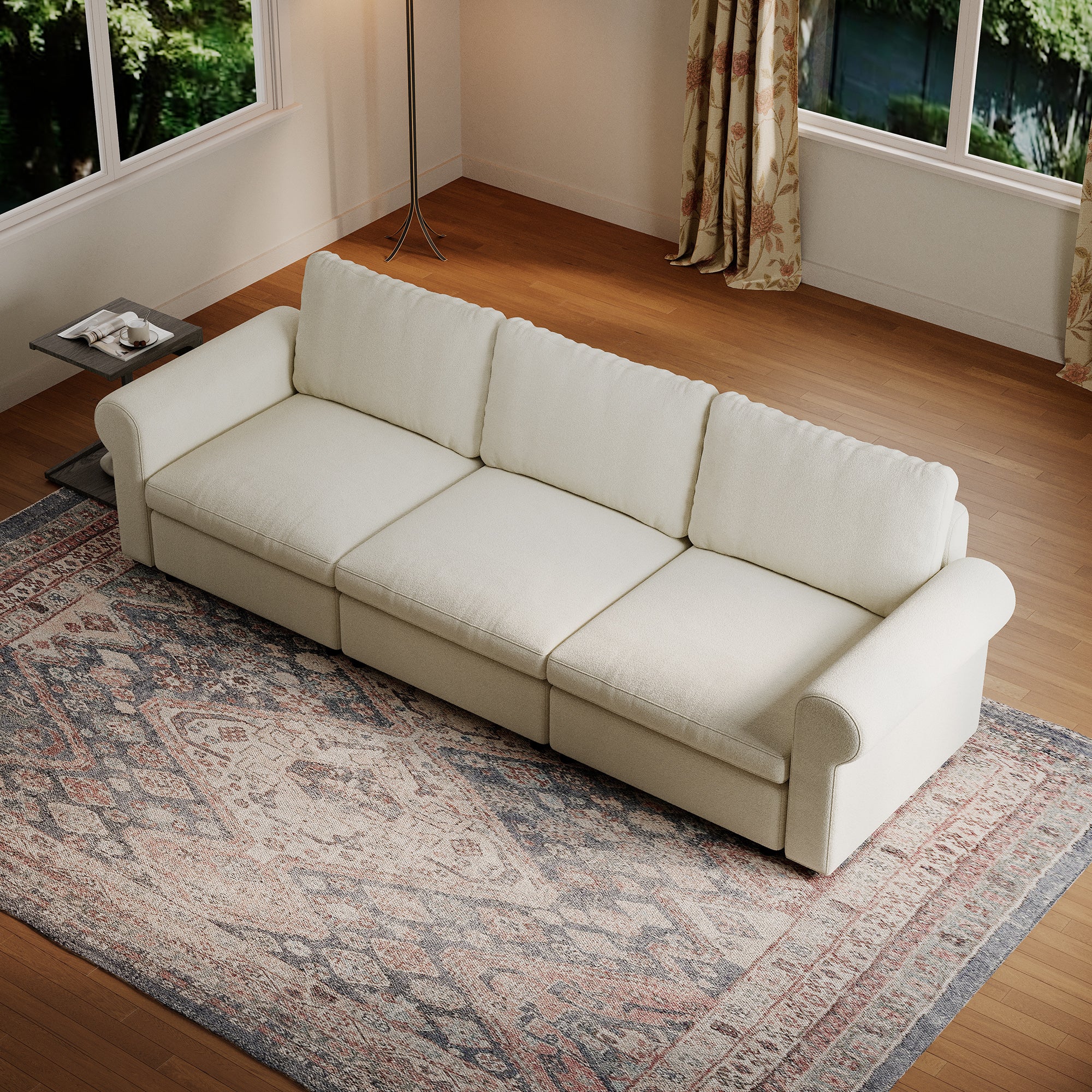 3-Seater Cream Chenille Modular Sofa with Deep Seat