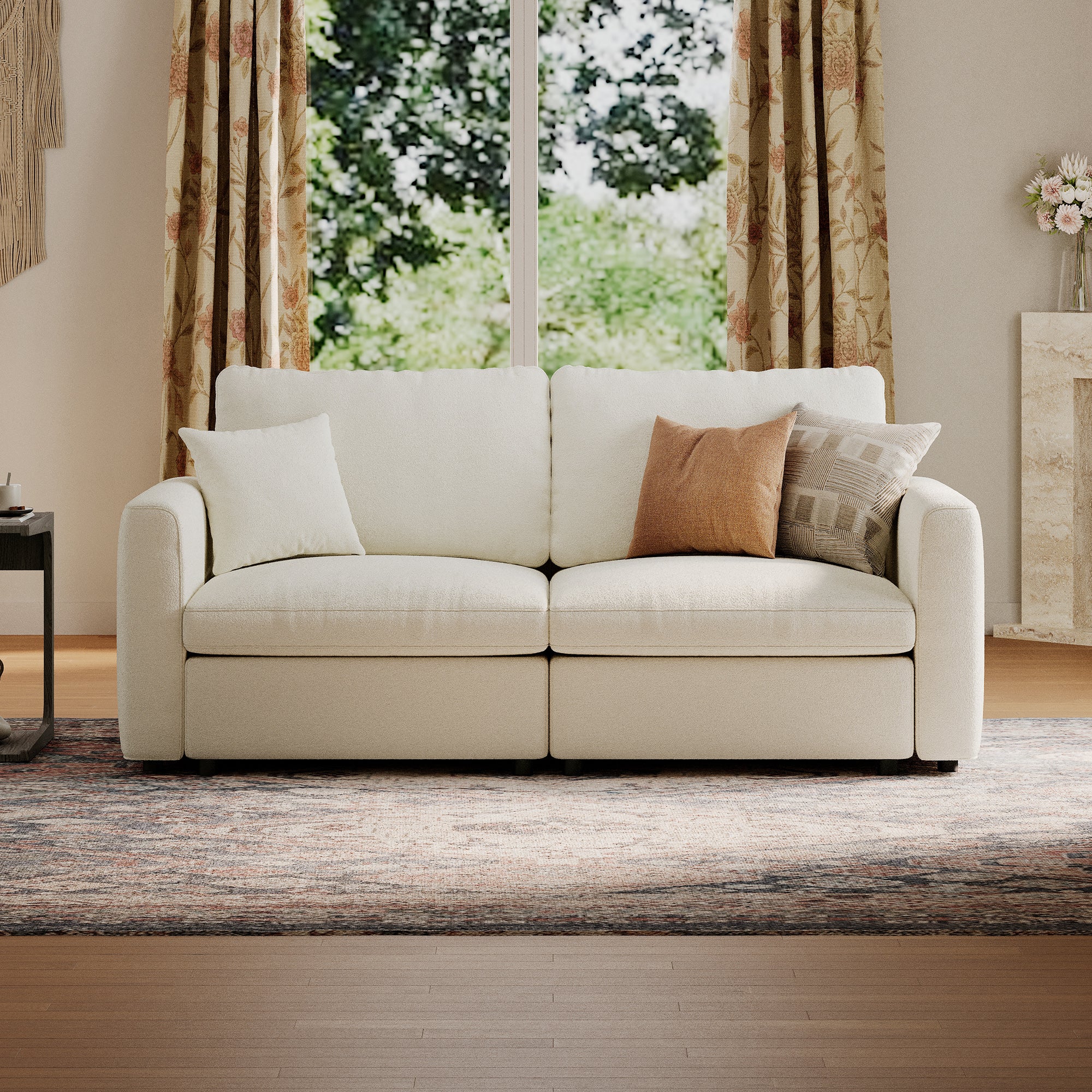 Modular Deep Seat Loveseat in Cream Chenille