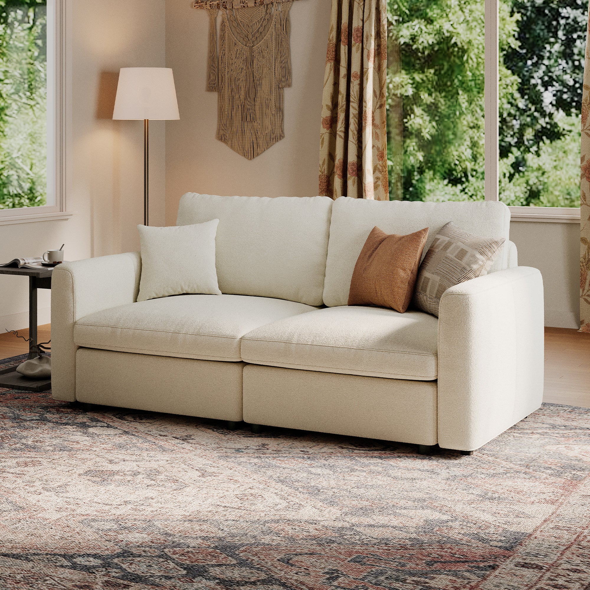 Modular Deep Seat Loveseat in Cream Chenille