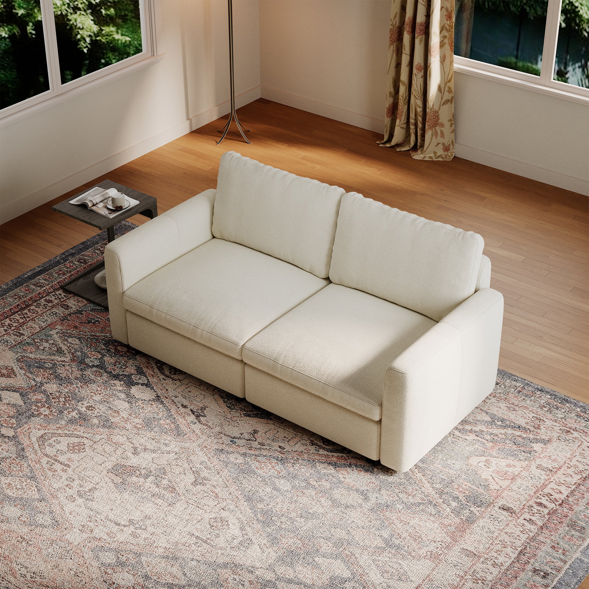 Modular Deep Seat Loveseat in Cream Chenille