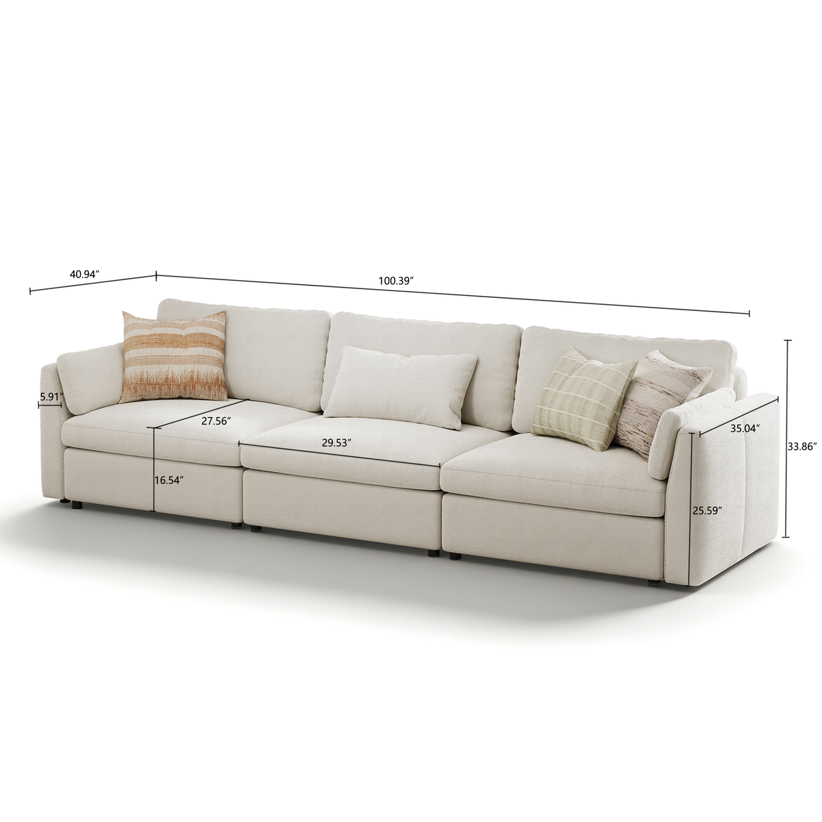 Modular Sectional Sofa - Slim-Profile Arm, Standard Seat, Slim-Profile Backrest - 29.5" W x 27.5" D Per Seat