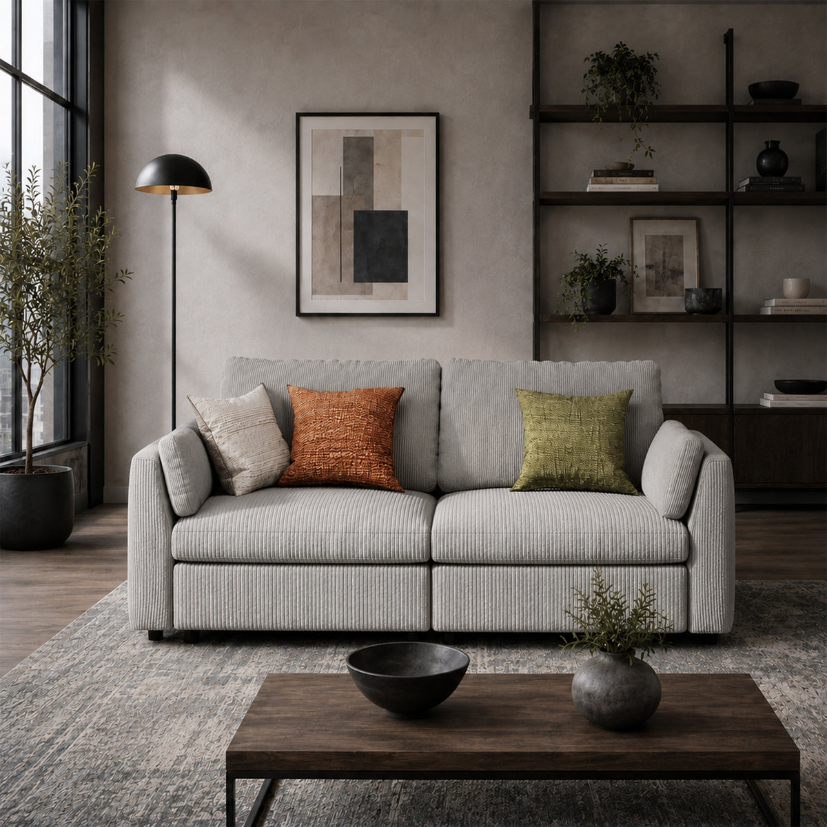 Modular Sectional Sofa - Slim-Profile Arm, Standard Seat, Box Backrest - 35" W x 22" D Per Seat