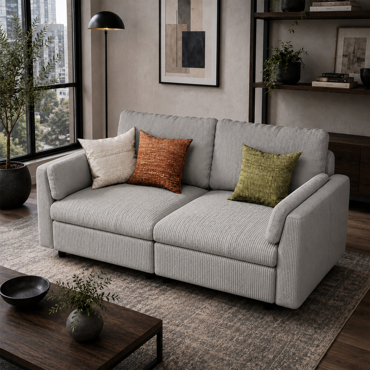 Modular Sectional Sofa - Slim-Profile Arm, Standard Seat, Box Backrest - 35" W x 22" D Per Seat
