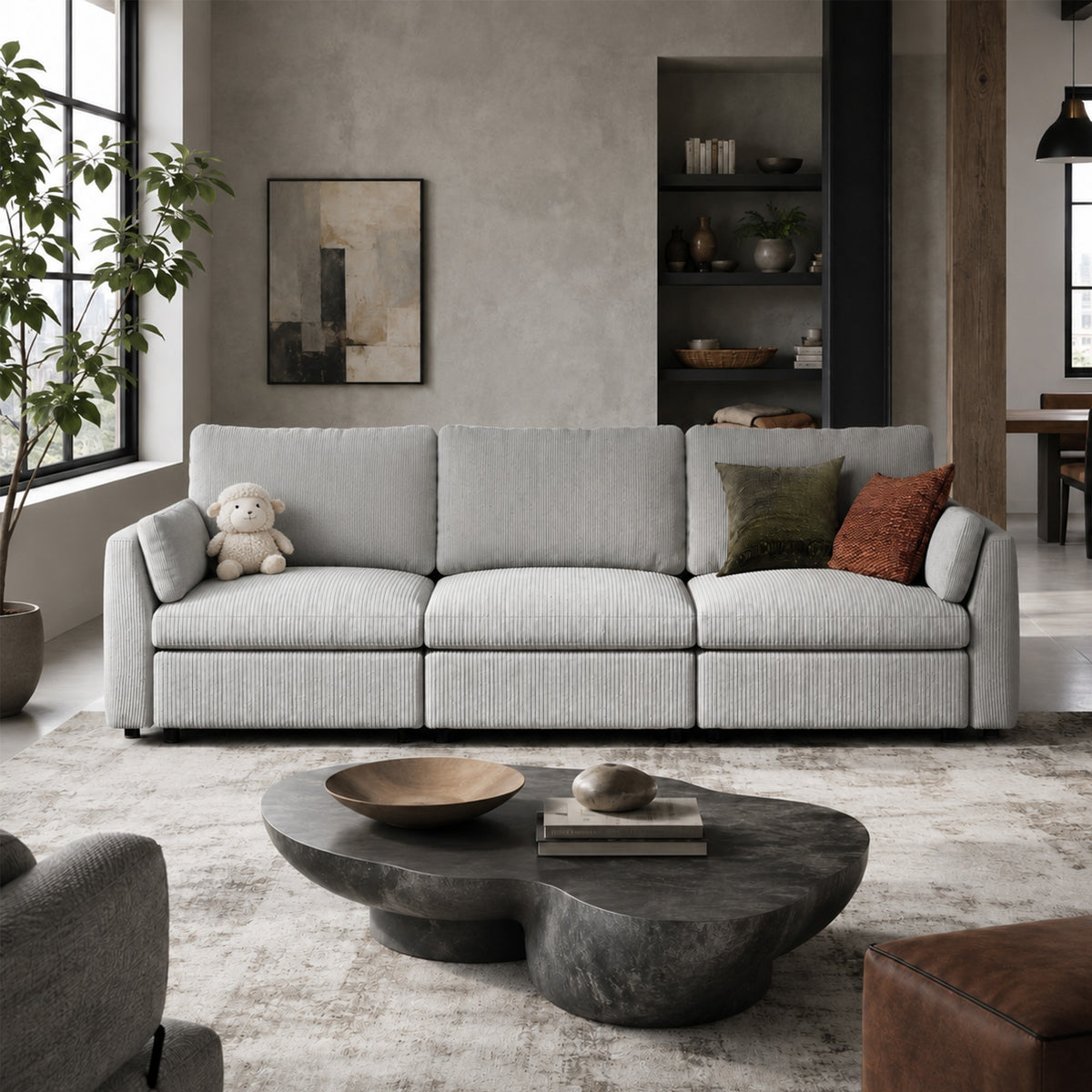 Modular Sectional Sofa - Slim-Profile Arm, Standard Seat, Box Backrest - 35" W x 22" D Per Seat