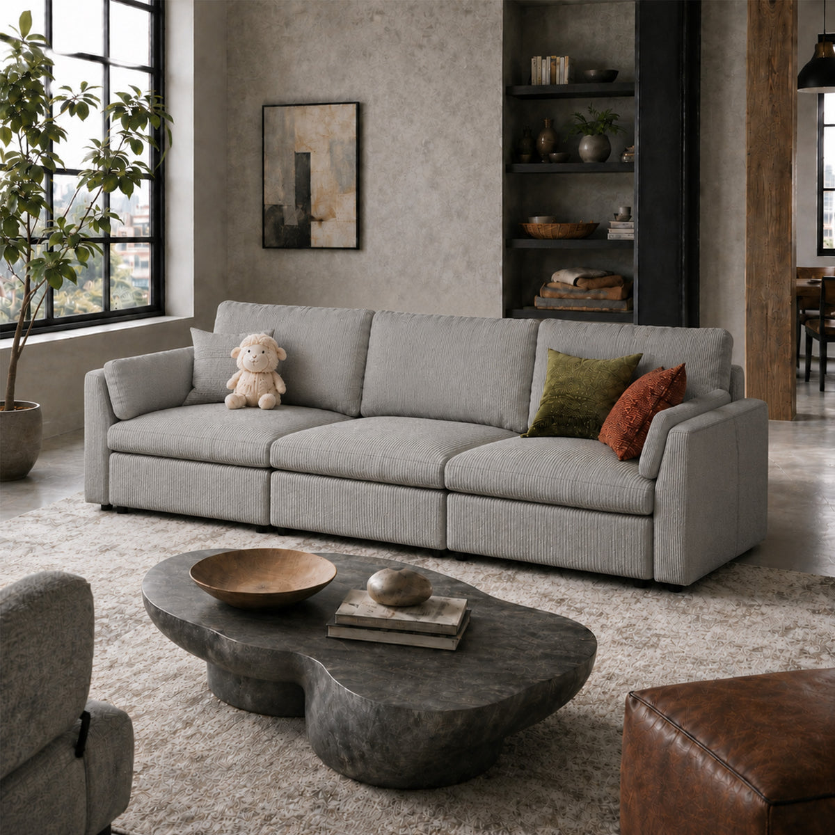 Modular Sectional Sofa - Slim-Profile Arm, Standard Seat, Box Backrest - 35" W x 22" D Per Seat
