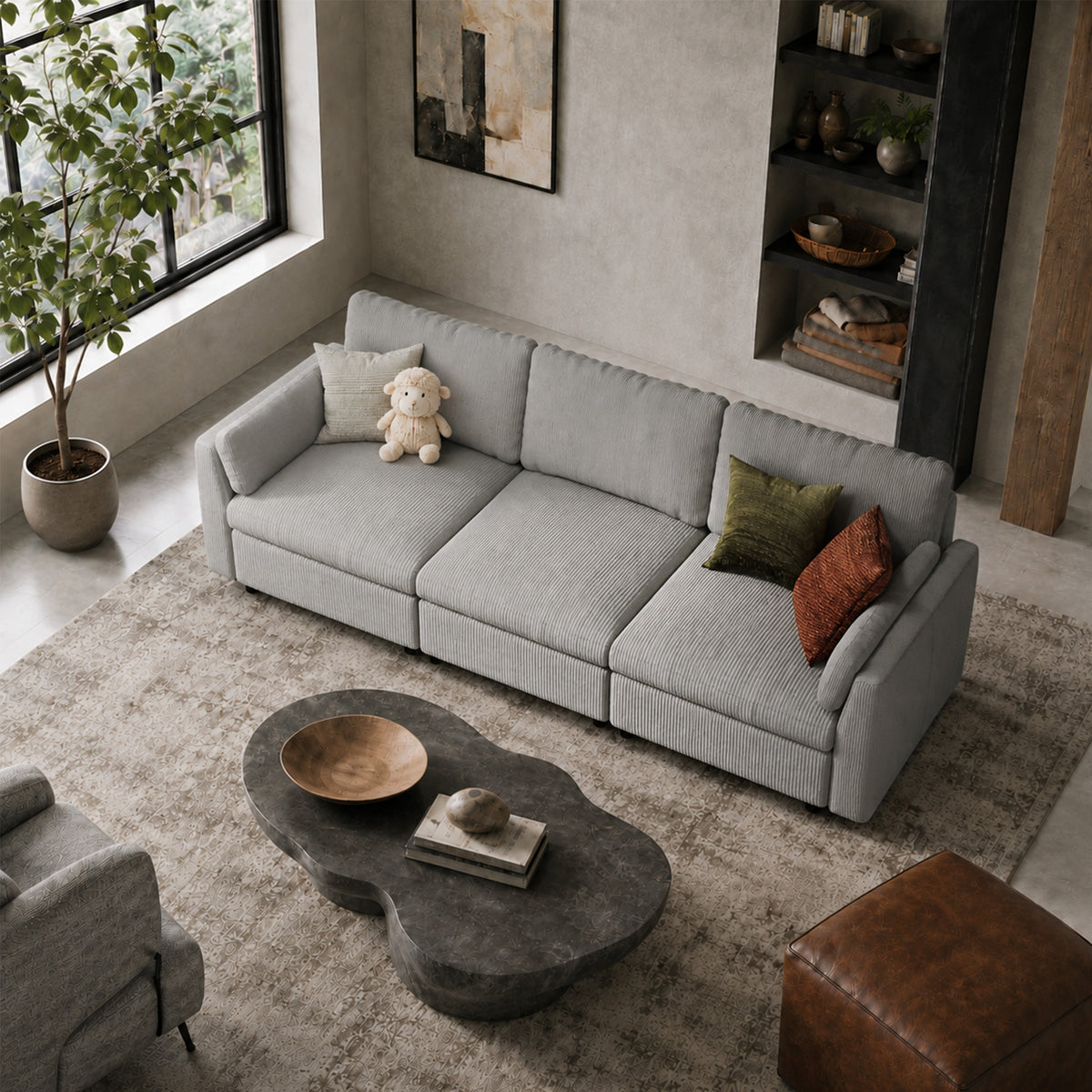Modular Sectional Sofa - Slim-Profile Arm, Standard Seat, Box Backrest - 35" W x 22" D Per Seat