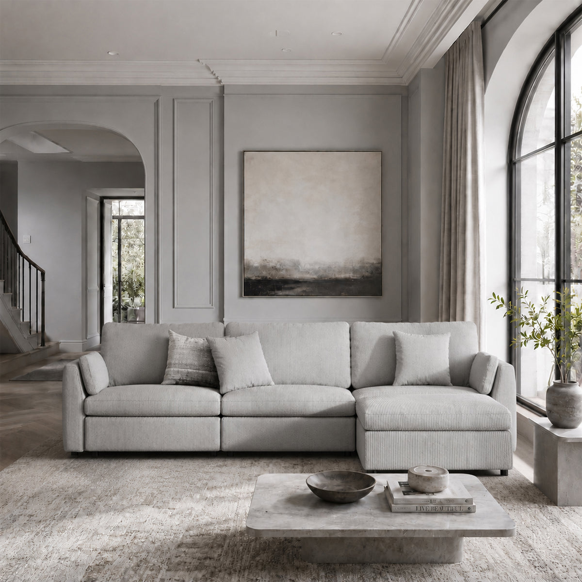 Modular Sectional Sofa - Slim-Profile Arm, Standard Seat, Box Backrest - 35" W x 22" D Per Seat