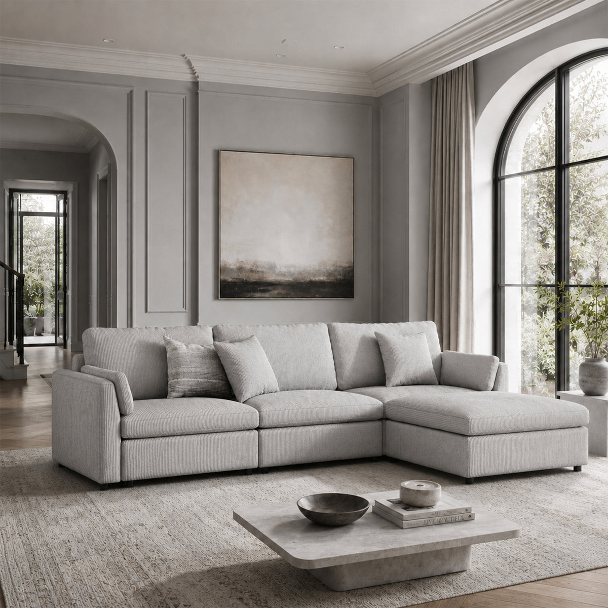 Modular Sectional Sofa - Slim-Profile Arm, Standard Seat, Box Backrest - 35" W x 22" D Per Seat
