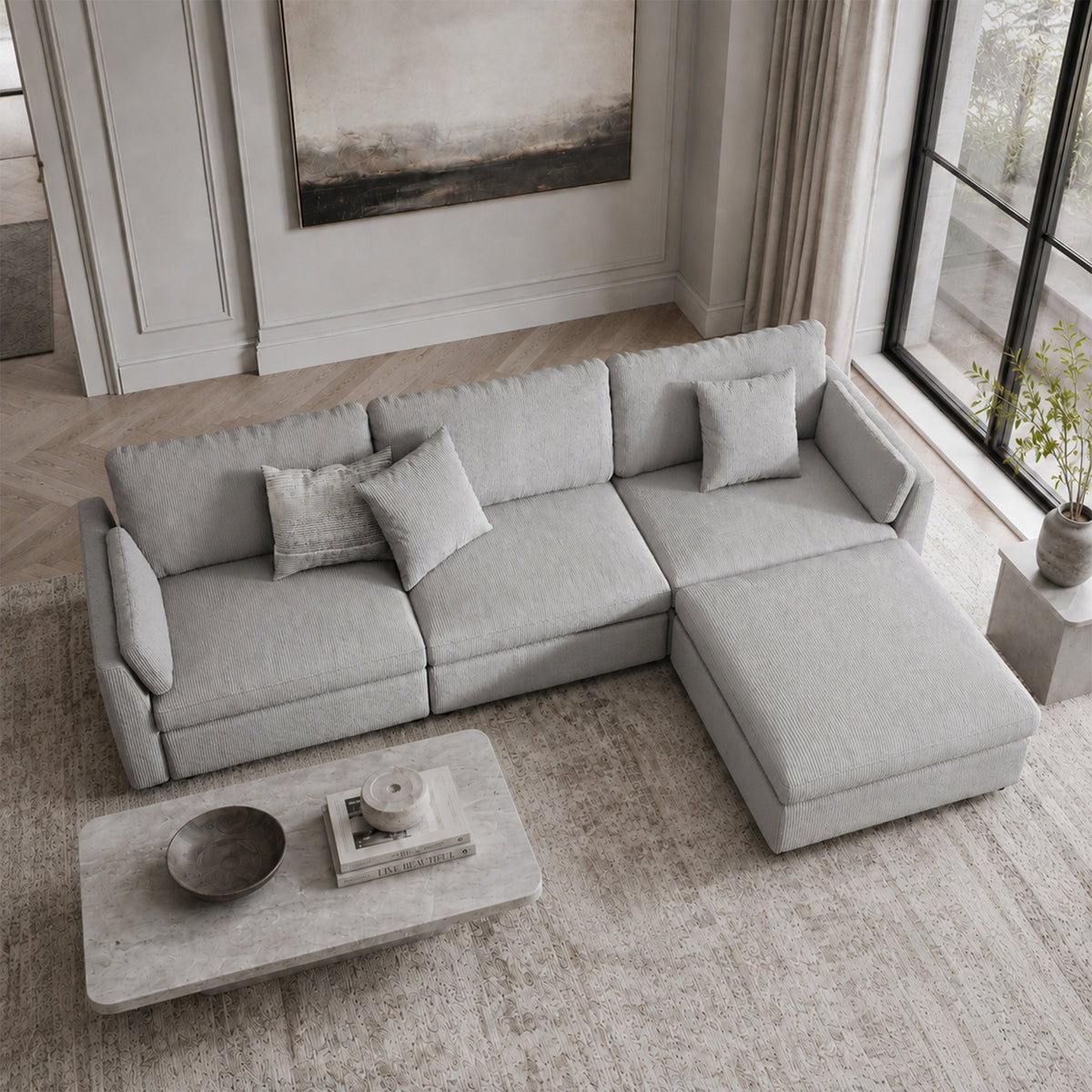 Modular Sectional Sofa - Slim-Profile Arm, Standard Seat, Box Backrest - 35" W x 22" D Per Seat
