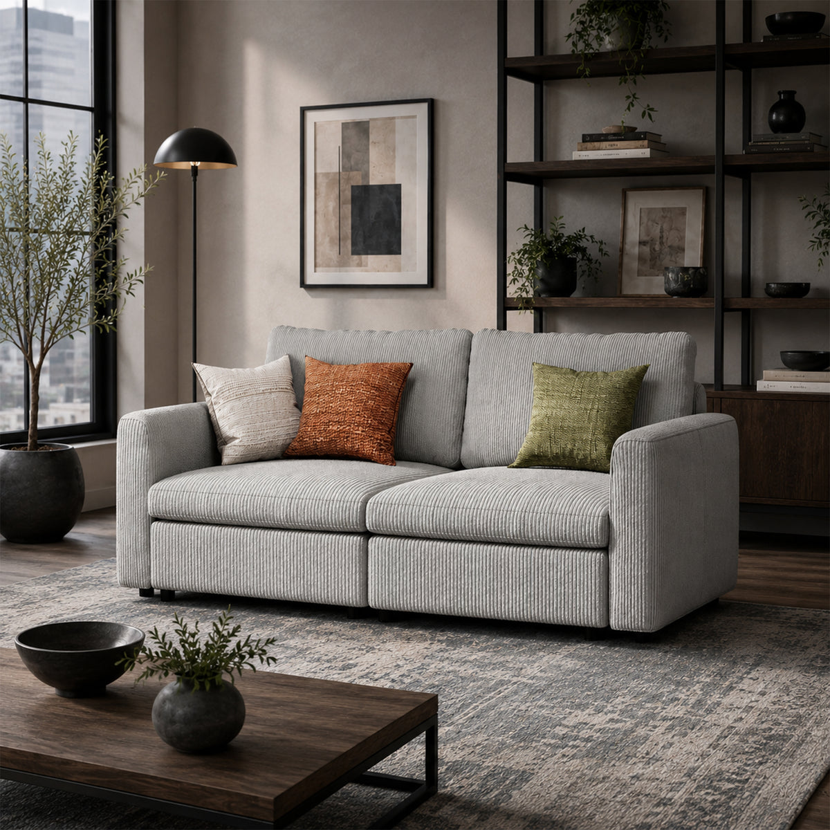 Modular Sectional Sofa - Box Arm, Storage Seat, Box Backrest - 35" W x 22" D Per Seat