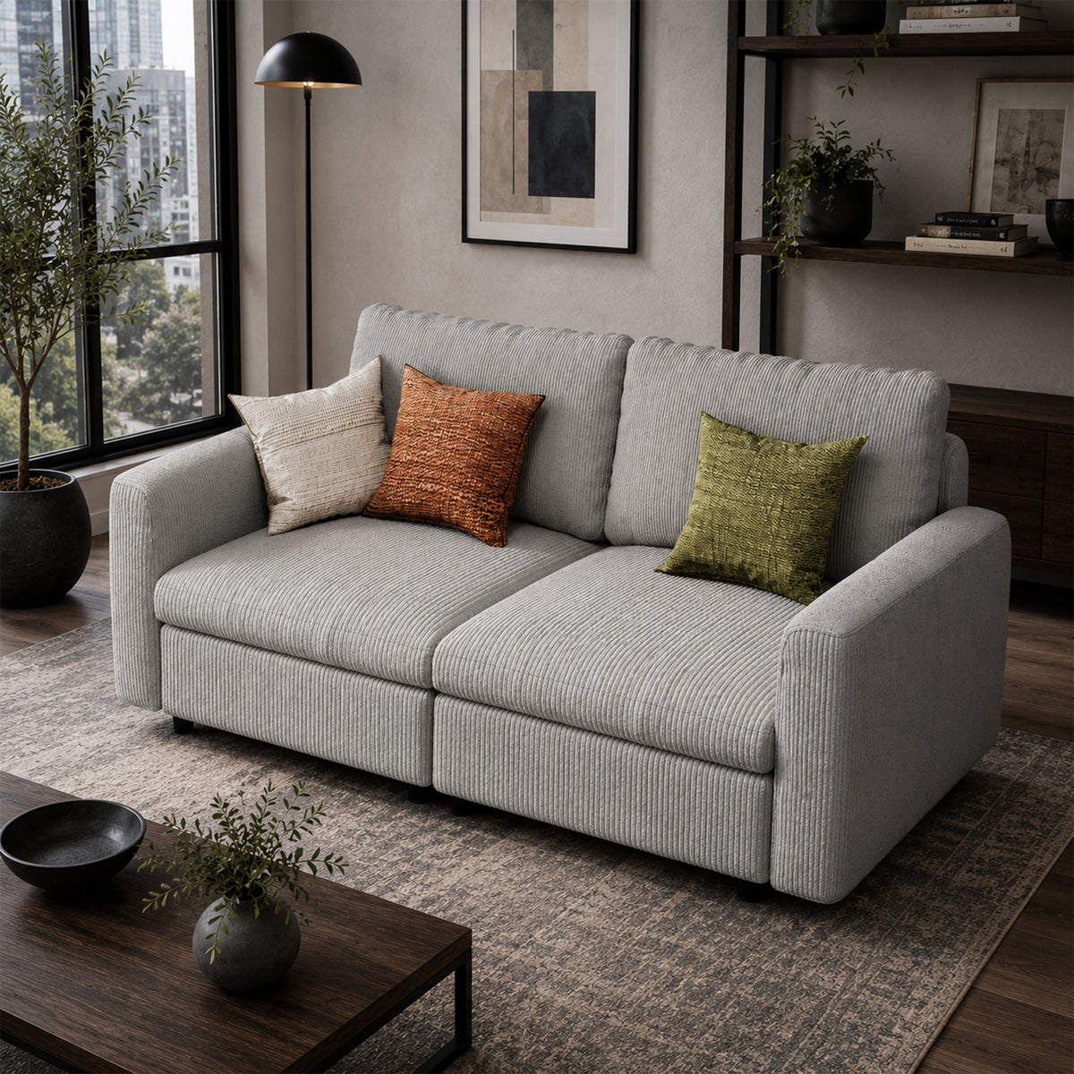 Modular Sectional Sofa - Box Arm, Storage Seat, Box Backrest - 35" W x 22" D Per Seat