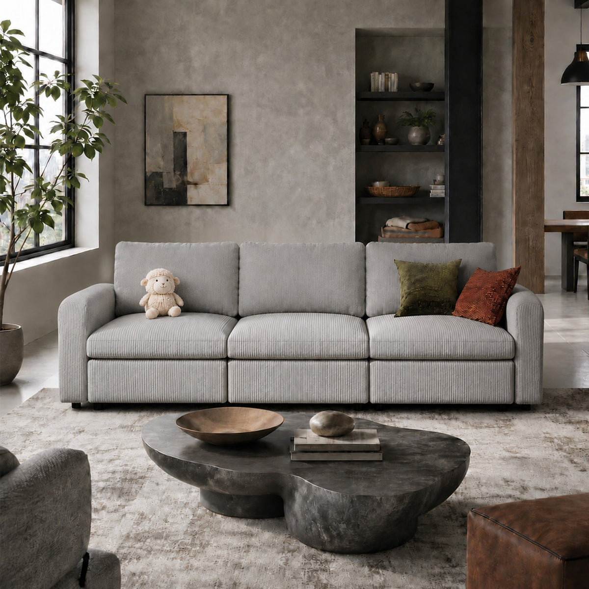 Modular Sectional Sofa - Box Arm, Storage Seat, Box Backrest - 35" W x 22" D Per Seat