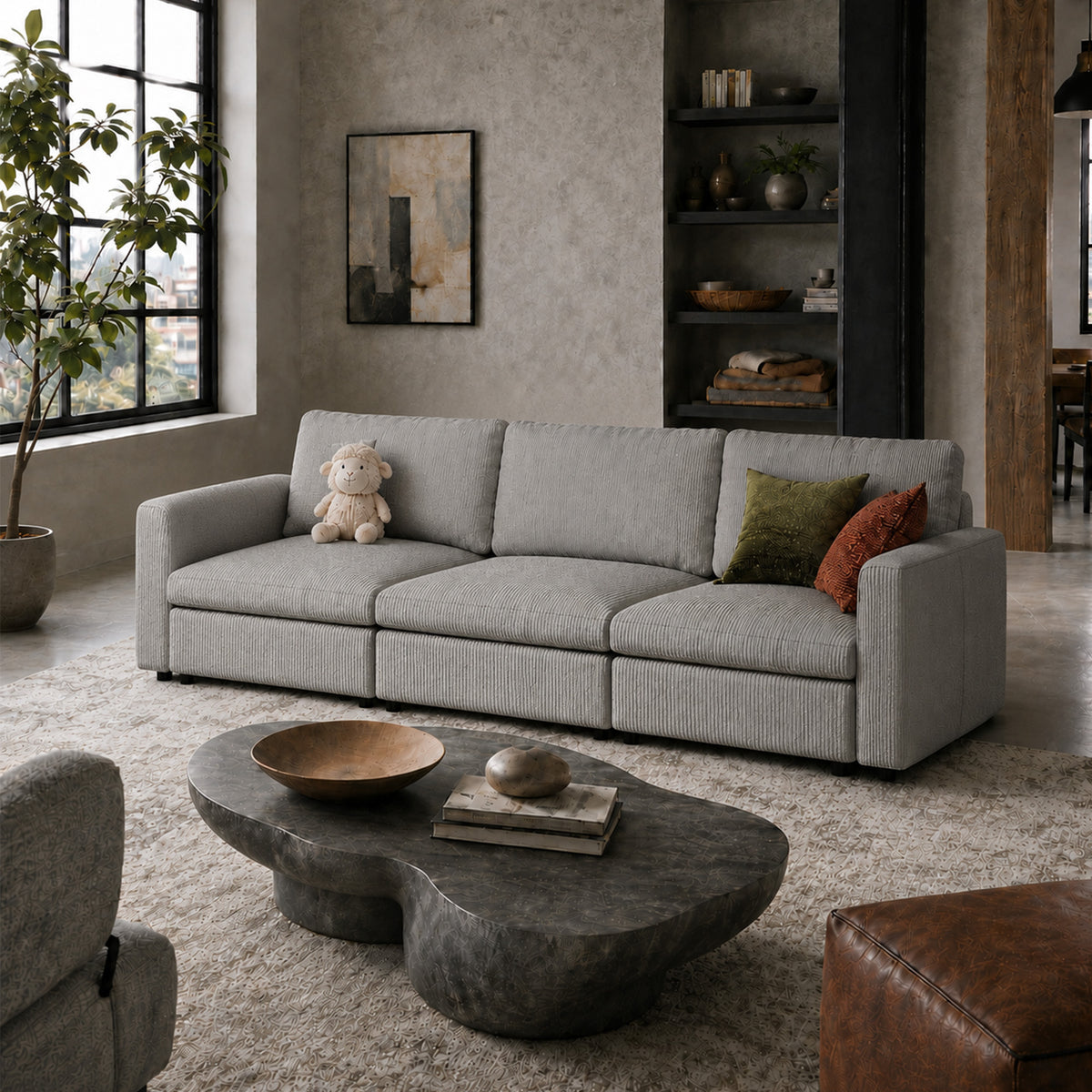 Modular Sectional Sofa - Box Arm, Storage Seat, Box Backrest - 35" W x 22" D Per Seat