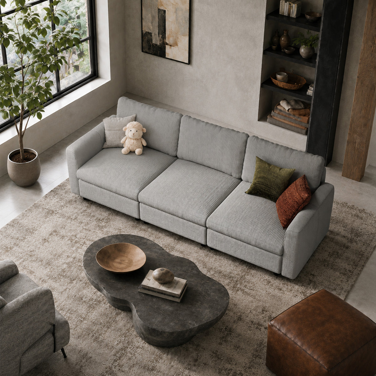 Modular Sectional Sofa - Box Arm, Storage Seat, Box Backrest - 35" W x 22" D Per Seat