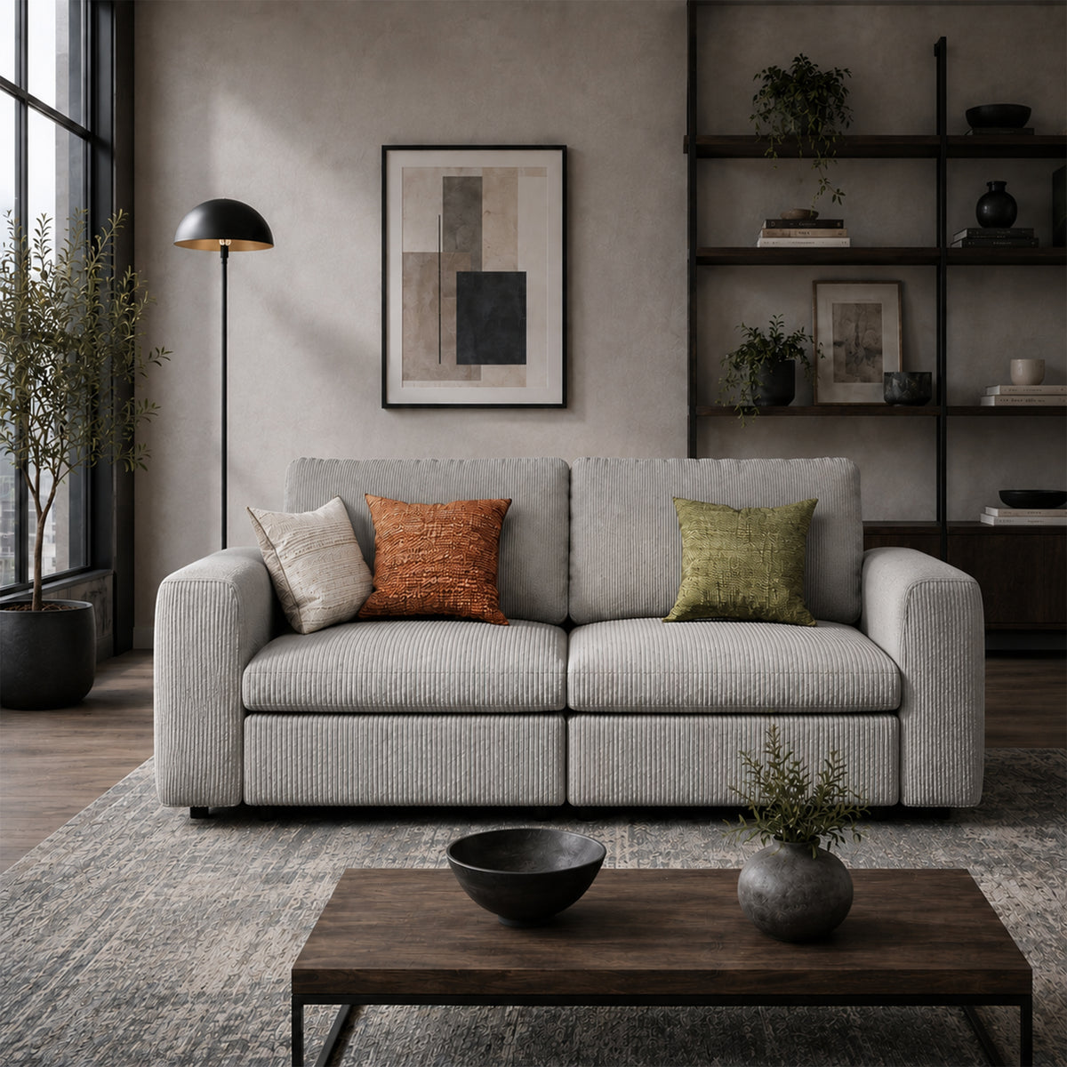Modular Sectional Sofa - Wide Block Arm, Standard Seat, Box Backrest - 35" W x 22" D Per Seat