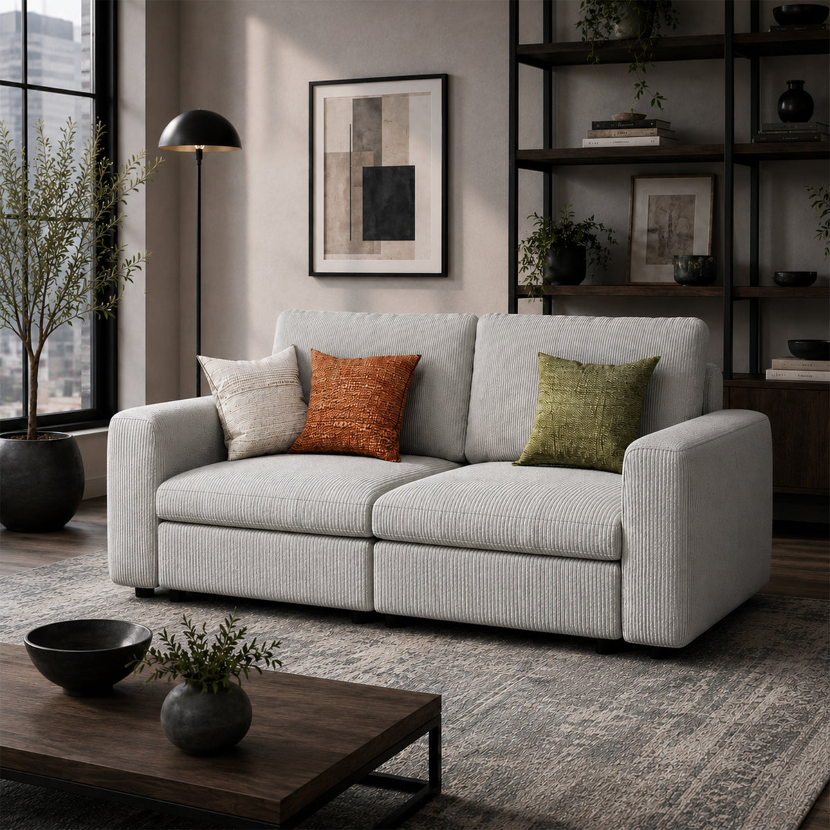 Modular Sectional Sofa - Wide Block Arm, Standard Seat, Box Backrest - 35" W x 22" D Per Seat