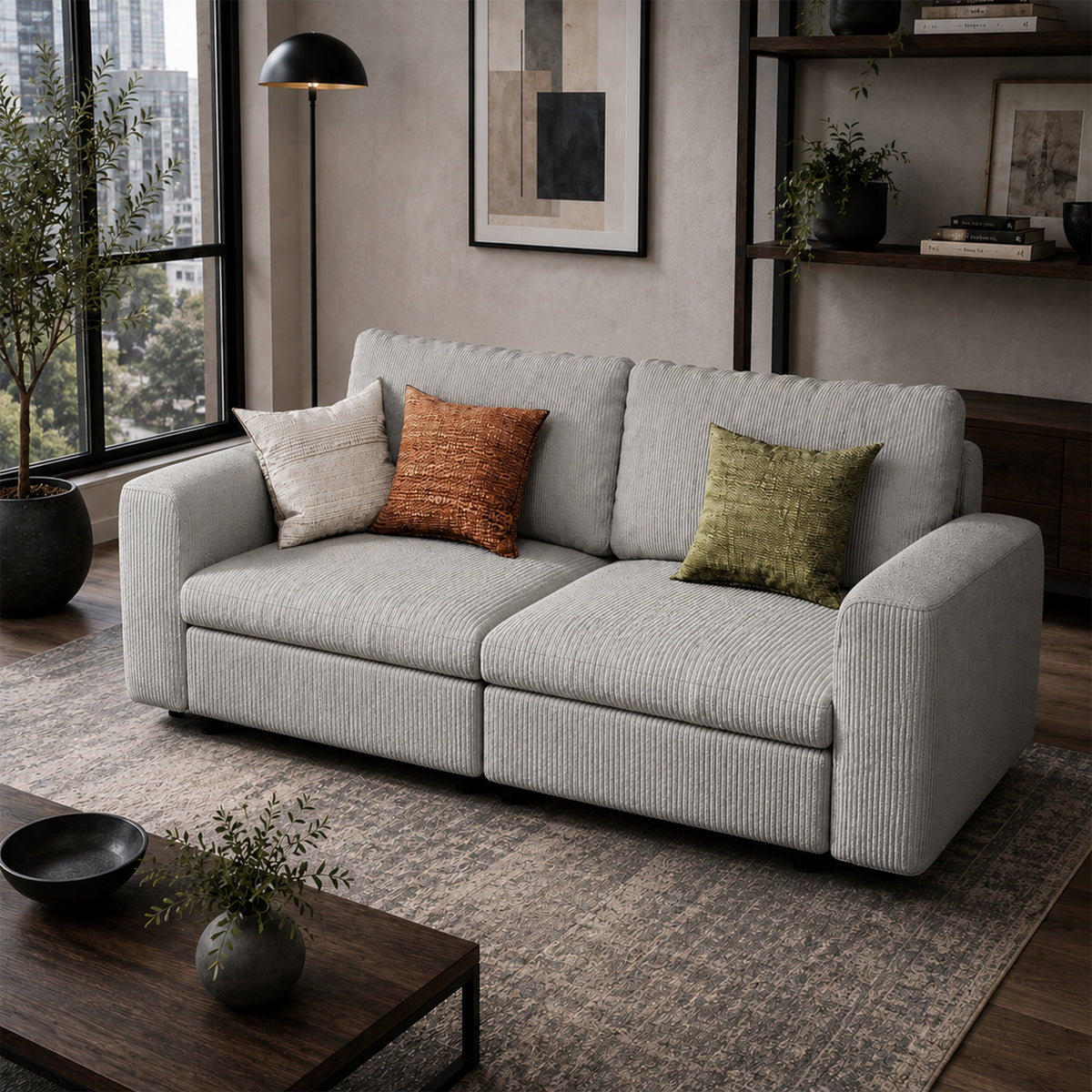 Modular Sectional Sofa - Wide Block Arm, Storage Seat, Box Backrest - 35" W x 22" D Per Seat