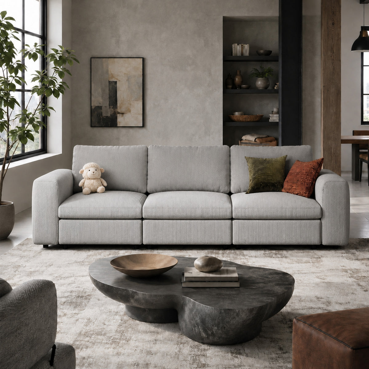 Modular Sectional Sofa - Wide Block Arm, Storage Seat, Box Backrest - 35" W x 22" D Per Seat