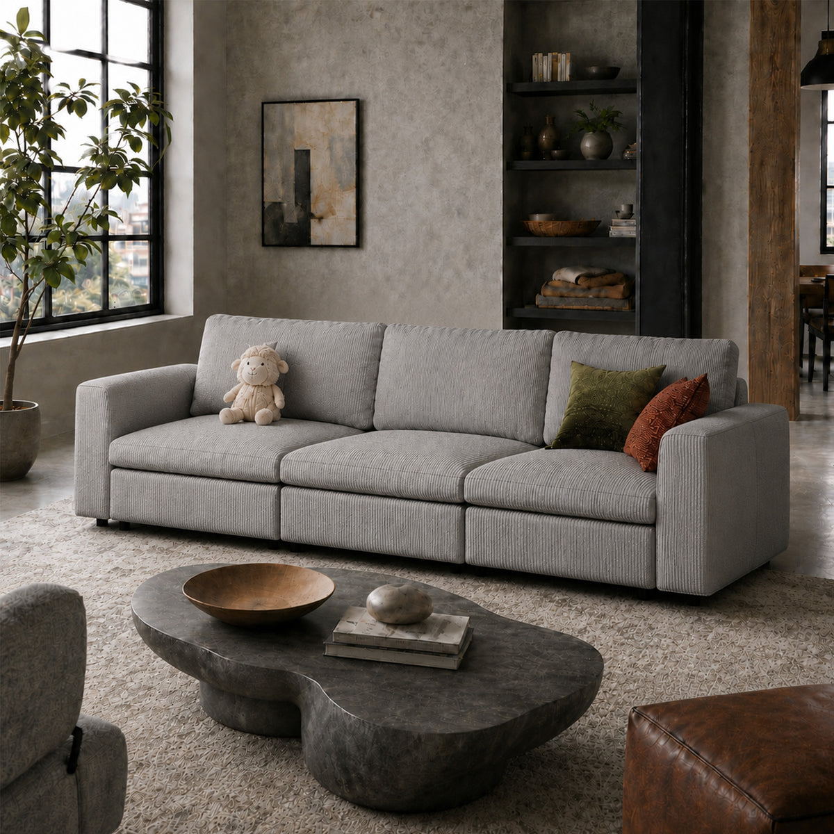 Modular Sectional Sofa - Wide Block Arm, Storage Seat, Box Backrest - 35" W x 22" D Per Seat