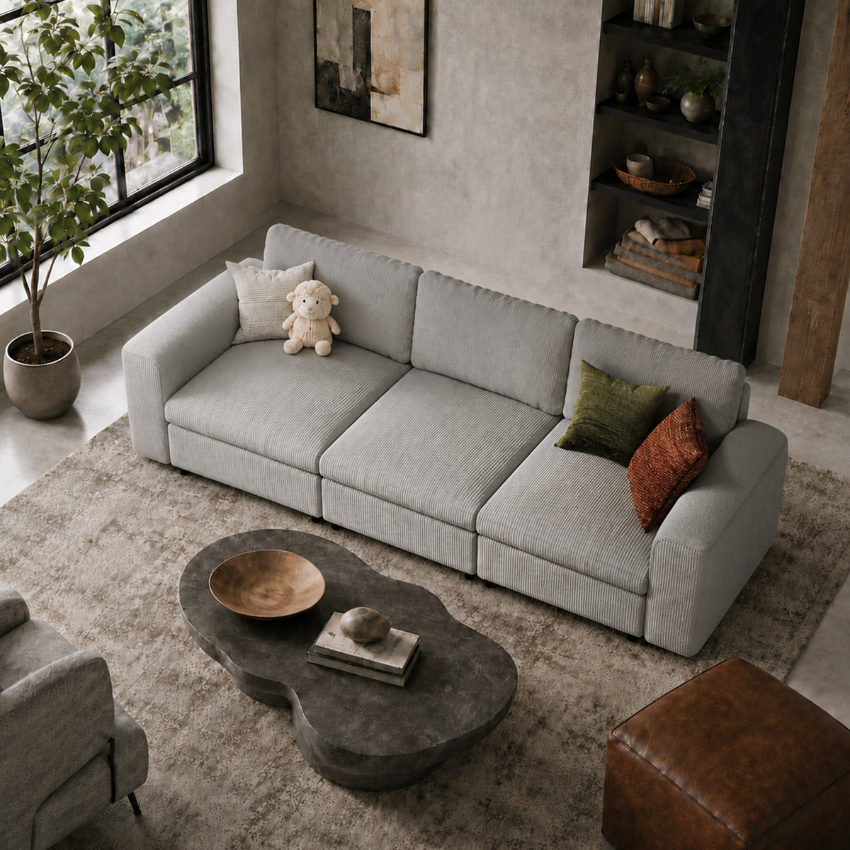 Modular Sectional Sofa - Wide Block Arm, Storage Seat, Box Backrest - 35" W x 22" D Per Seat