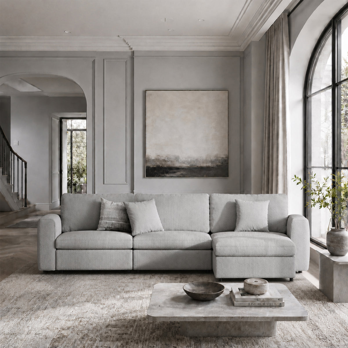 Modular Sectional Sofa - Wide Block Arm, Storage Seat, Box Backrest - 35" W x 22" D Per Seat